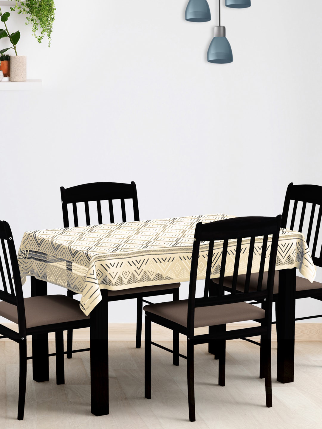 WEAVERS VILLA Beige Self-Designed Cotton 4-Seater Table Cloth
