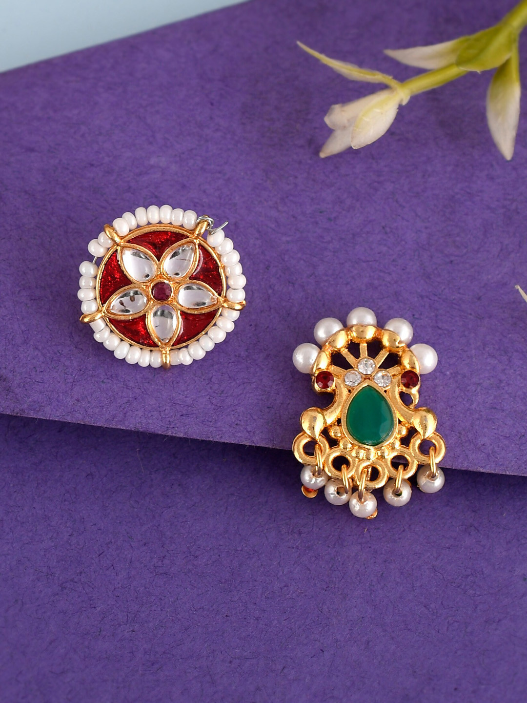 Silvermerc Designs Set Of 2 Gold-Plated Stone Studded Clip On Nosepins