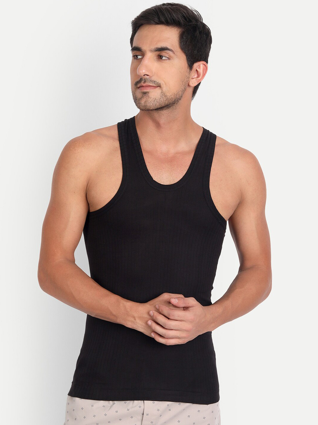 T.T. Men Desire Parker Pure Cotton Vest (Pack of 4) Black