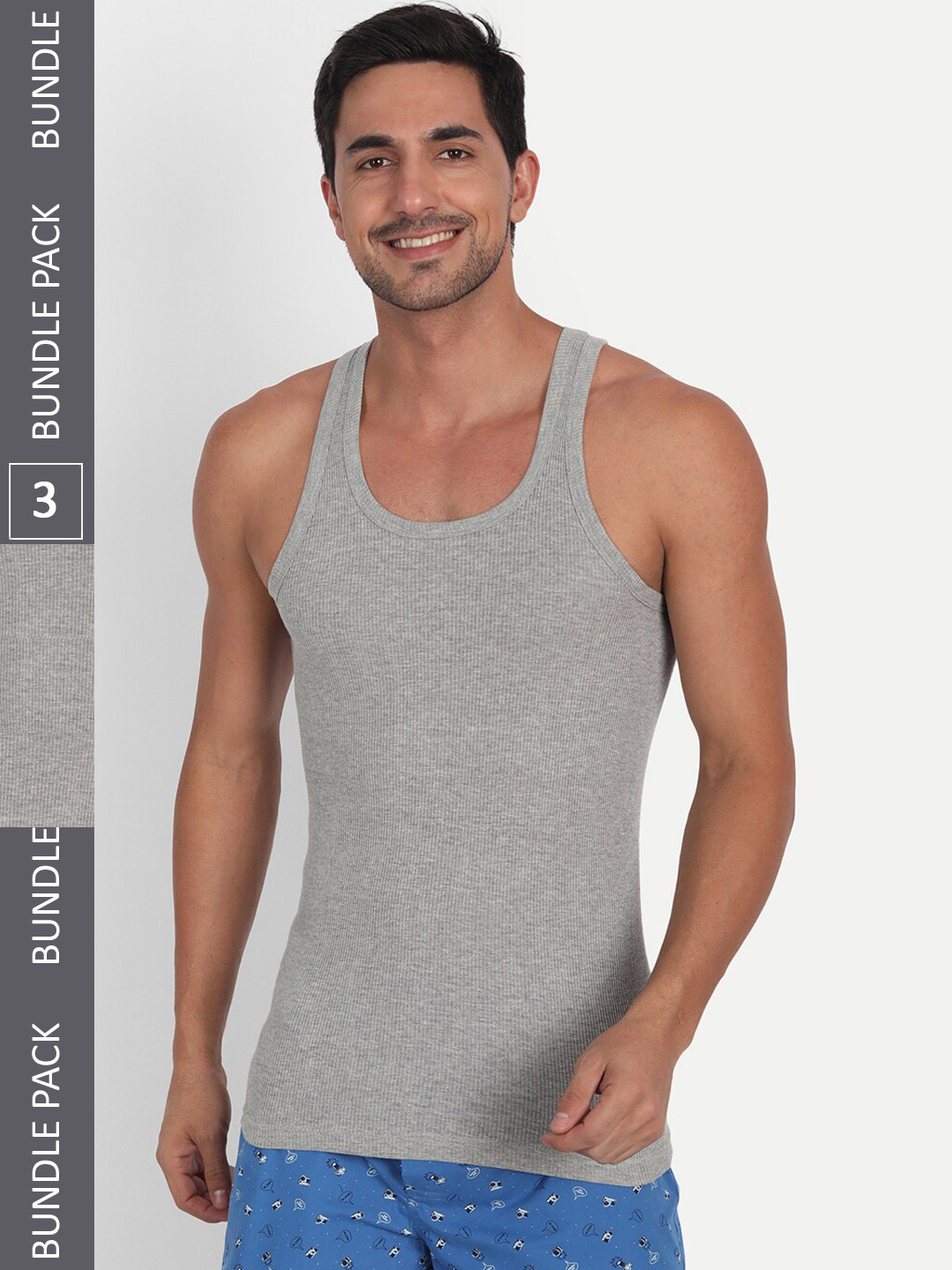 T.T. Men Derby Grey Pure Cotton Rib Vest (Pack of 3)