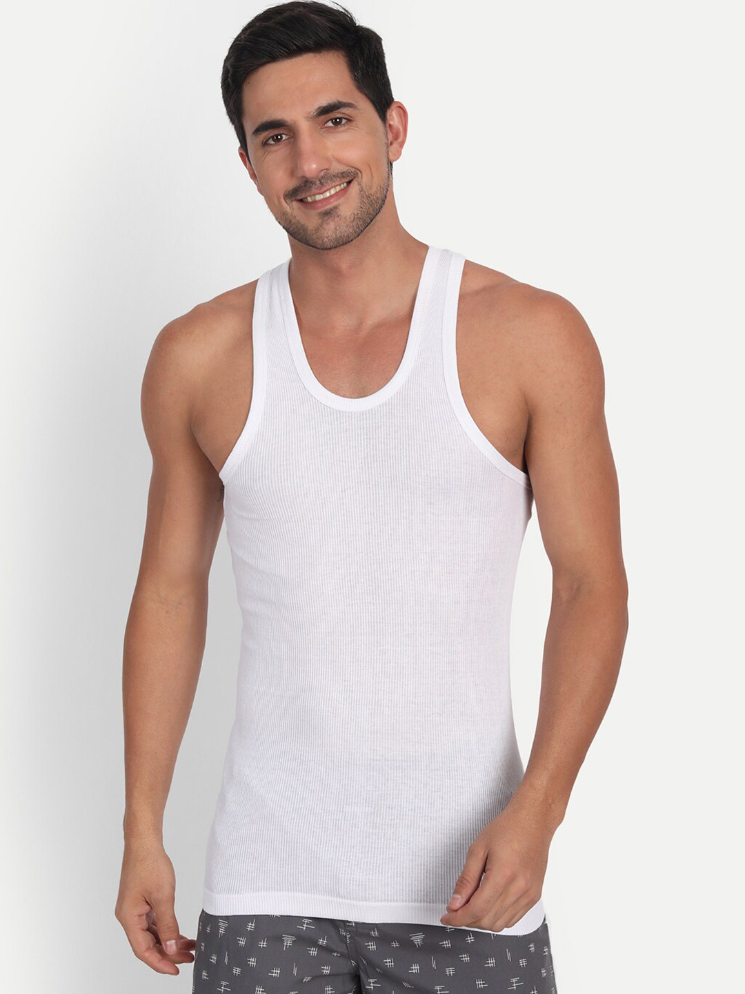 T.T. Men Derby White Pure Cotton Rib Vest (Pack of 5)