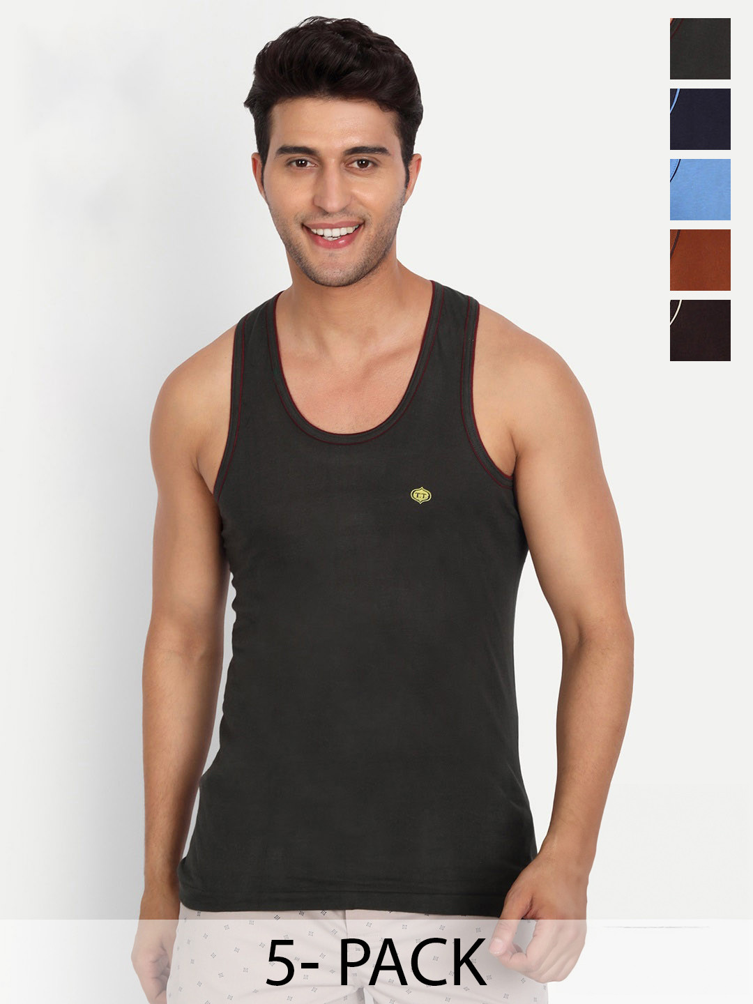 T.T. Titanic Piping Dyed Pure Cotton Pack Of 5 Assorted Basic Vests