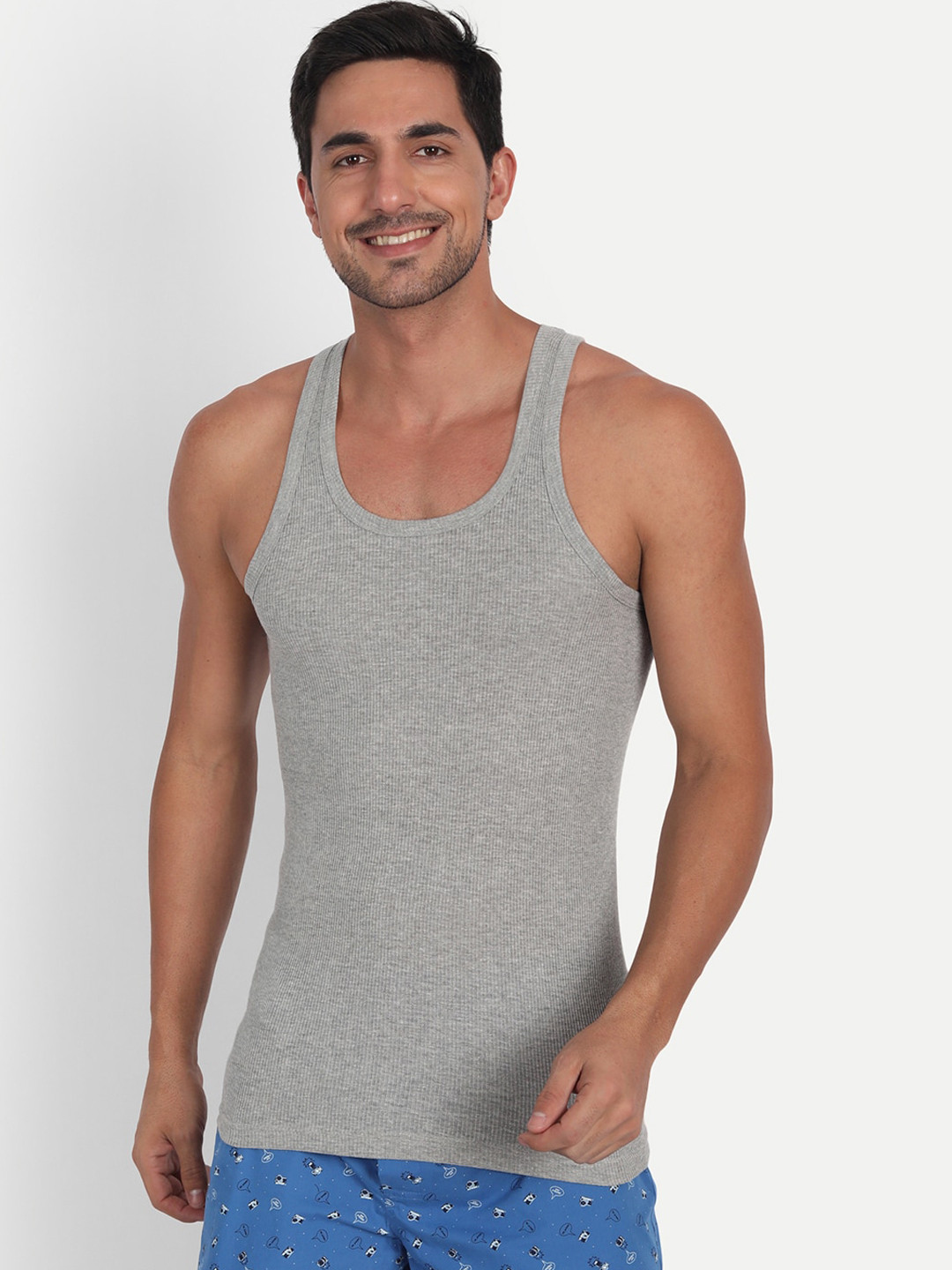 T.T. Men Derby Grey Pure Cotton Rib Vest (Pack of 4)