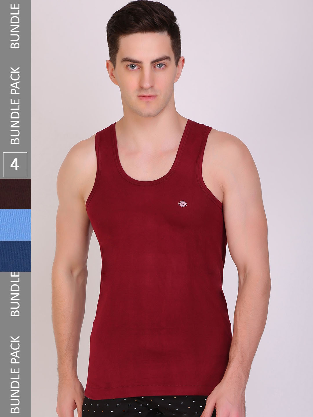 T.T. Men Pack Of 4 Titanic Pure Cotton Assorted Innerwear Vests- TIT_DYED_RN_PO4_MIX_105