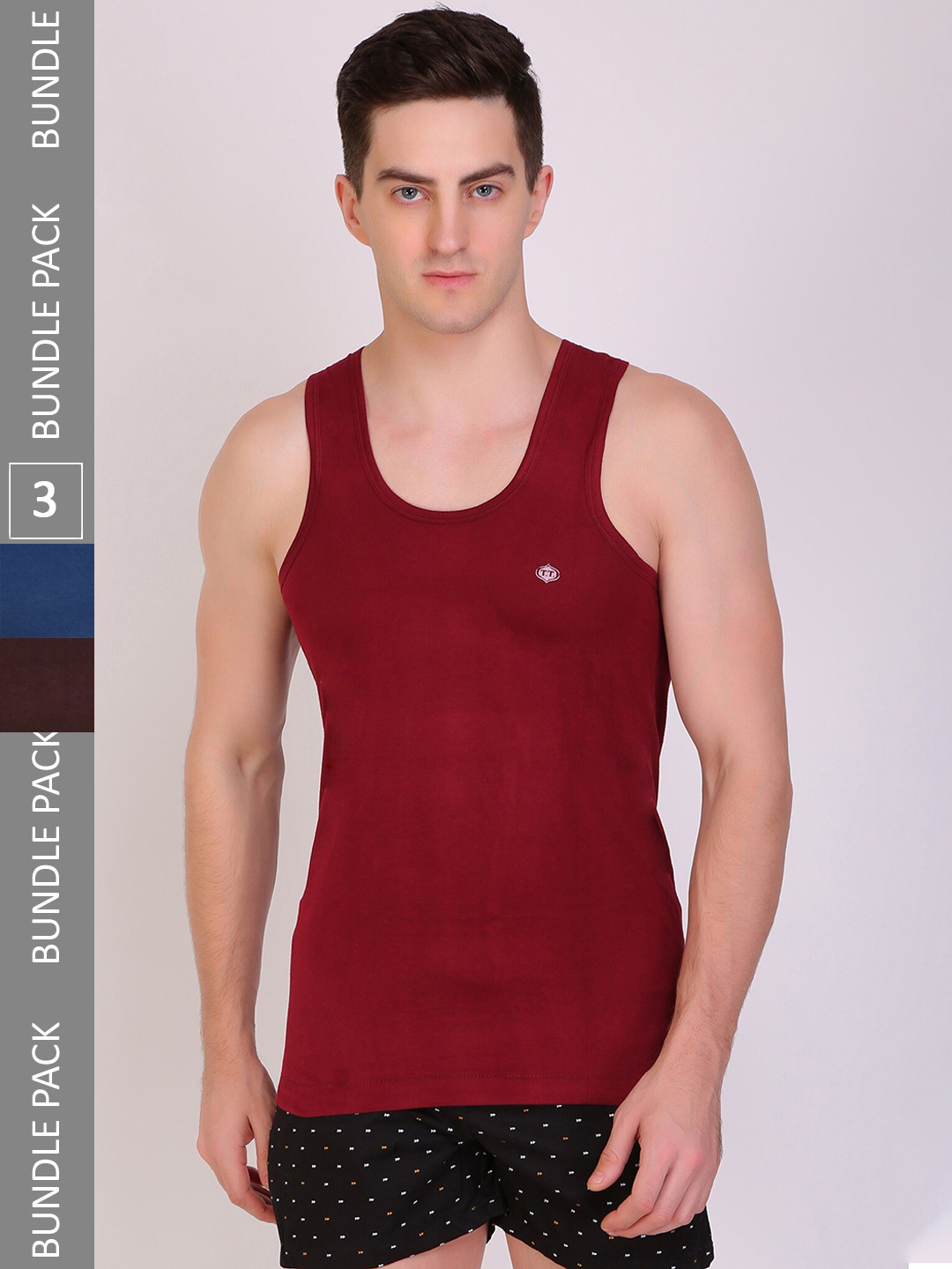 T.T. Titanic Dyed Pure Cotton Pack Of 3 Assorted Innerwear Vests- TIT_DYED_RN_PO3_BTM_100