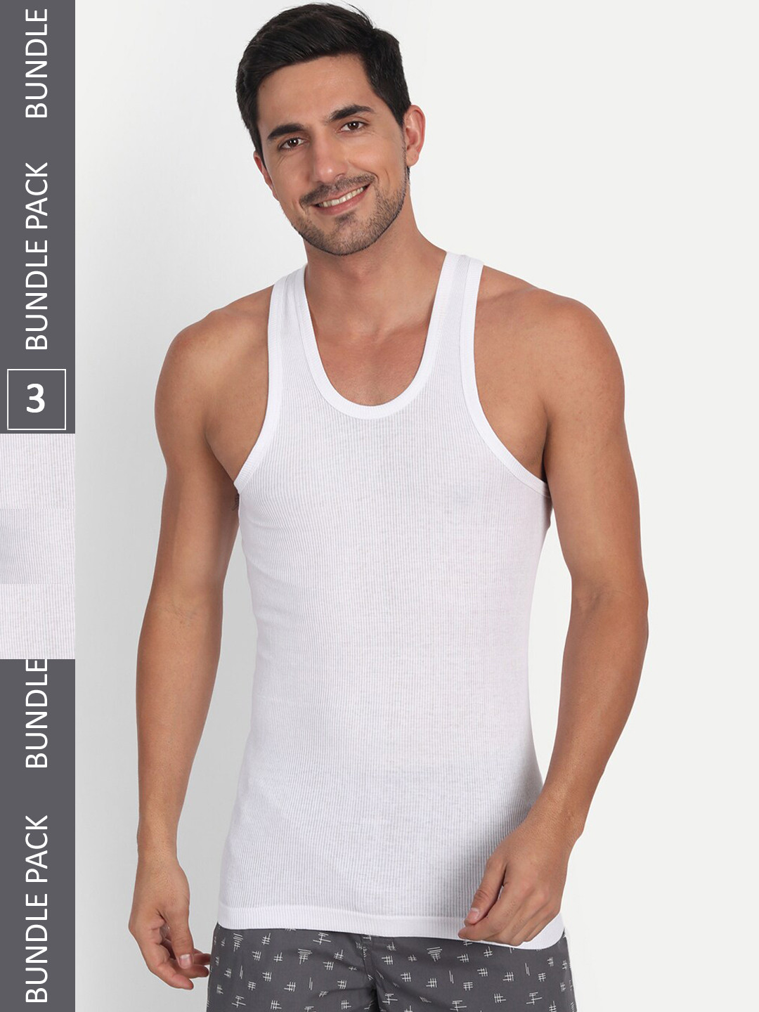 T.T. Men Derby White Pure Cotton Rib Vest (Pack of 3)