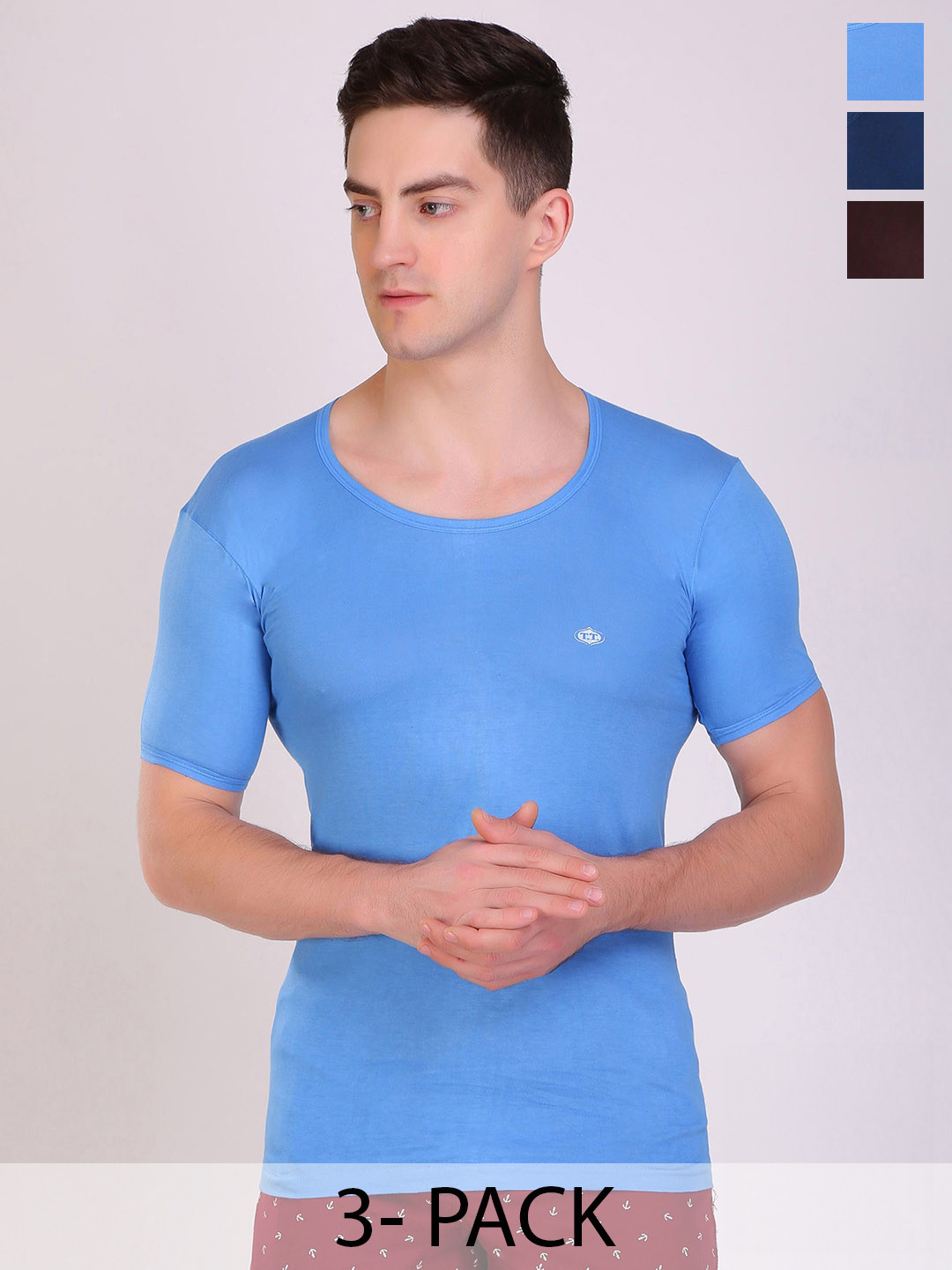 T.T. Men Pack of 3 Titanic Pure Cotton Solid Dyed Assorted Undershirt Vests
