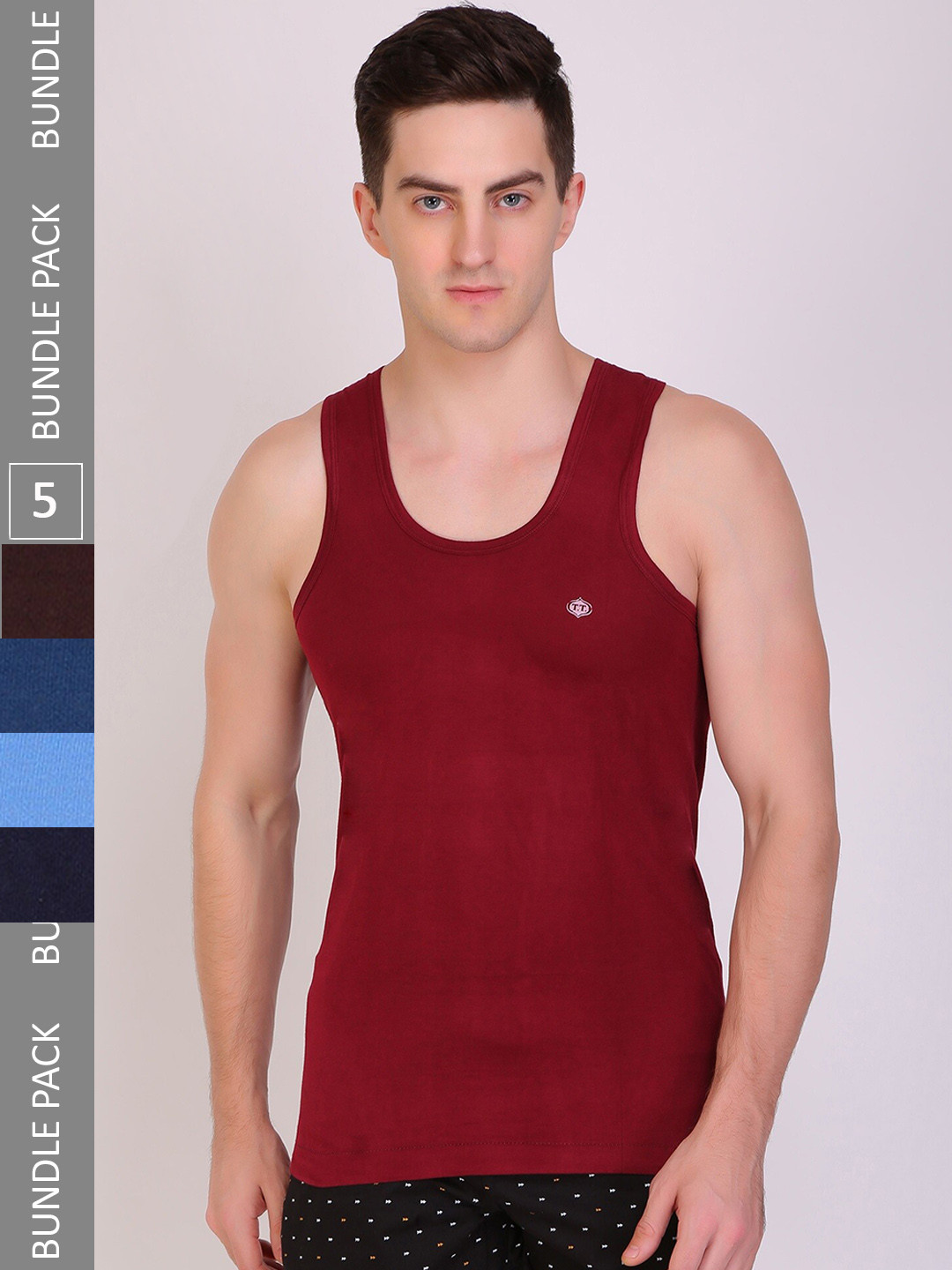 T.T. Men Pack of 5 Titanic Pure Cotton Solid Dyed Assorted Tank Vests