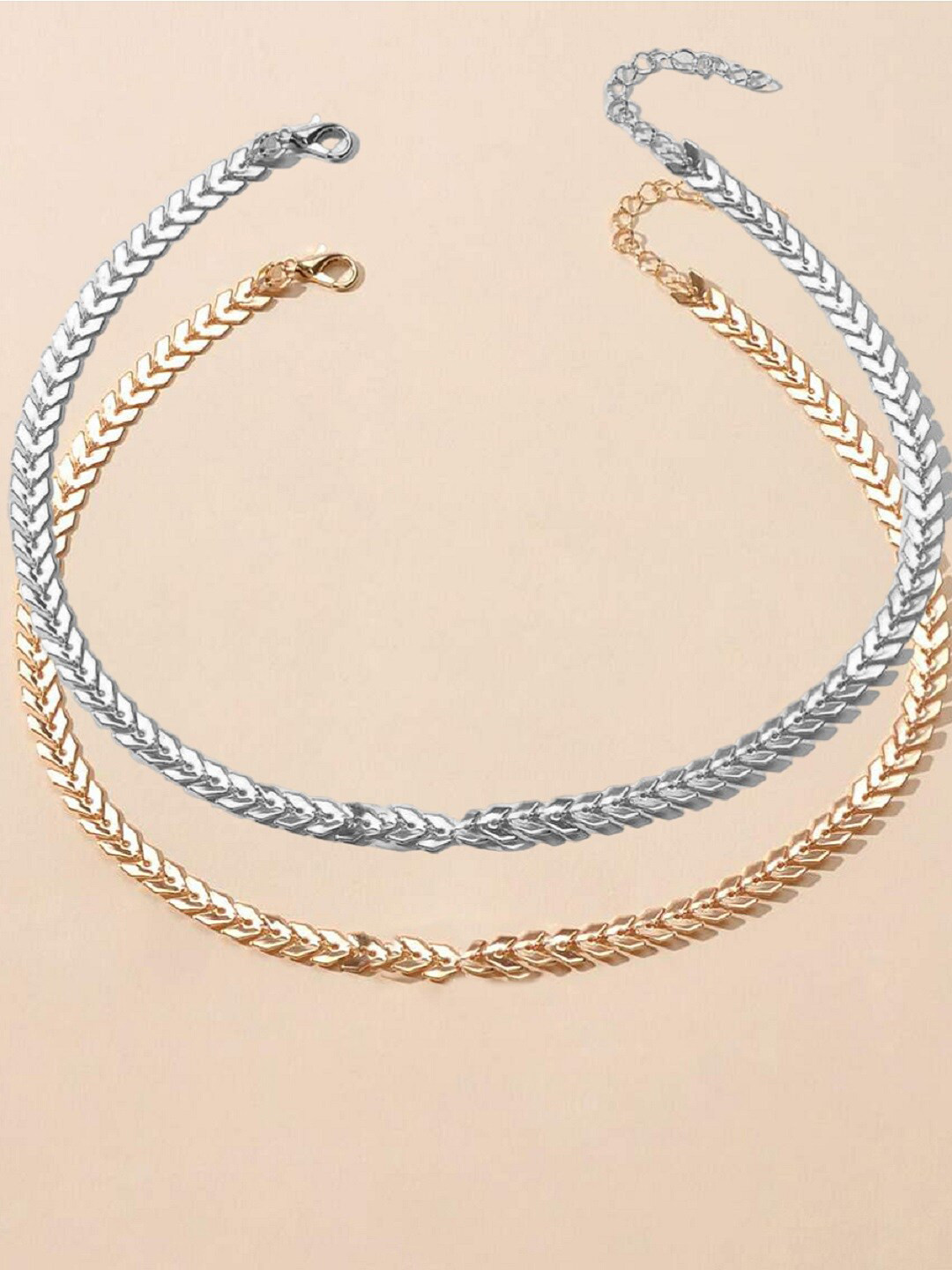 OOMPH Set Of 2 Gold Plated Delicate Choker Necklace