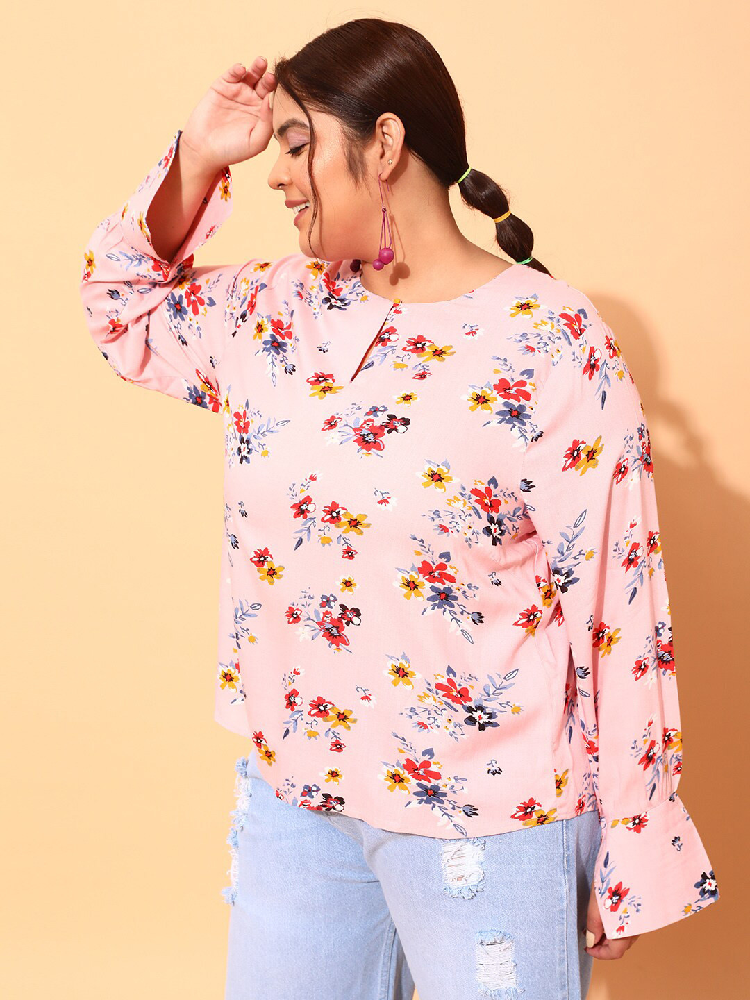 CURVY STREET Plus Size Floral Printed Crepe Top