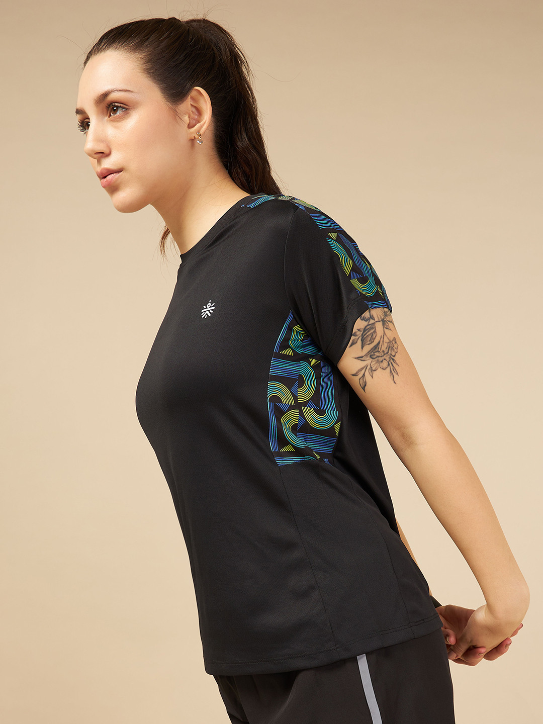 CULT Geometric Printed Moisture Wicking Round Neck Slim Fit T-Shirt
