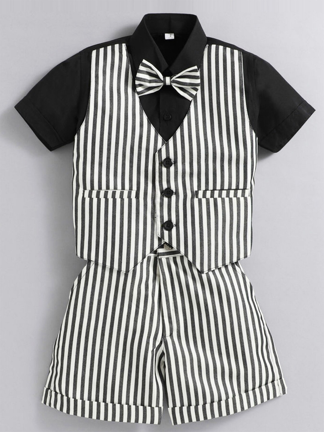Jeetethnics Boys Striped Shirt With Shorts & Waistcoat