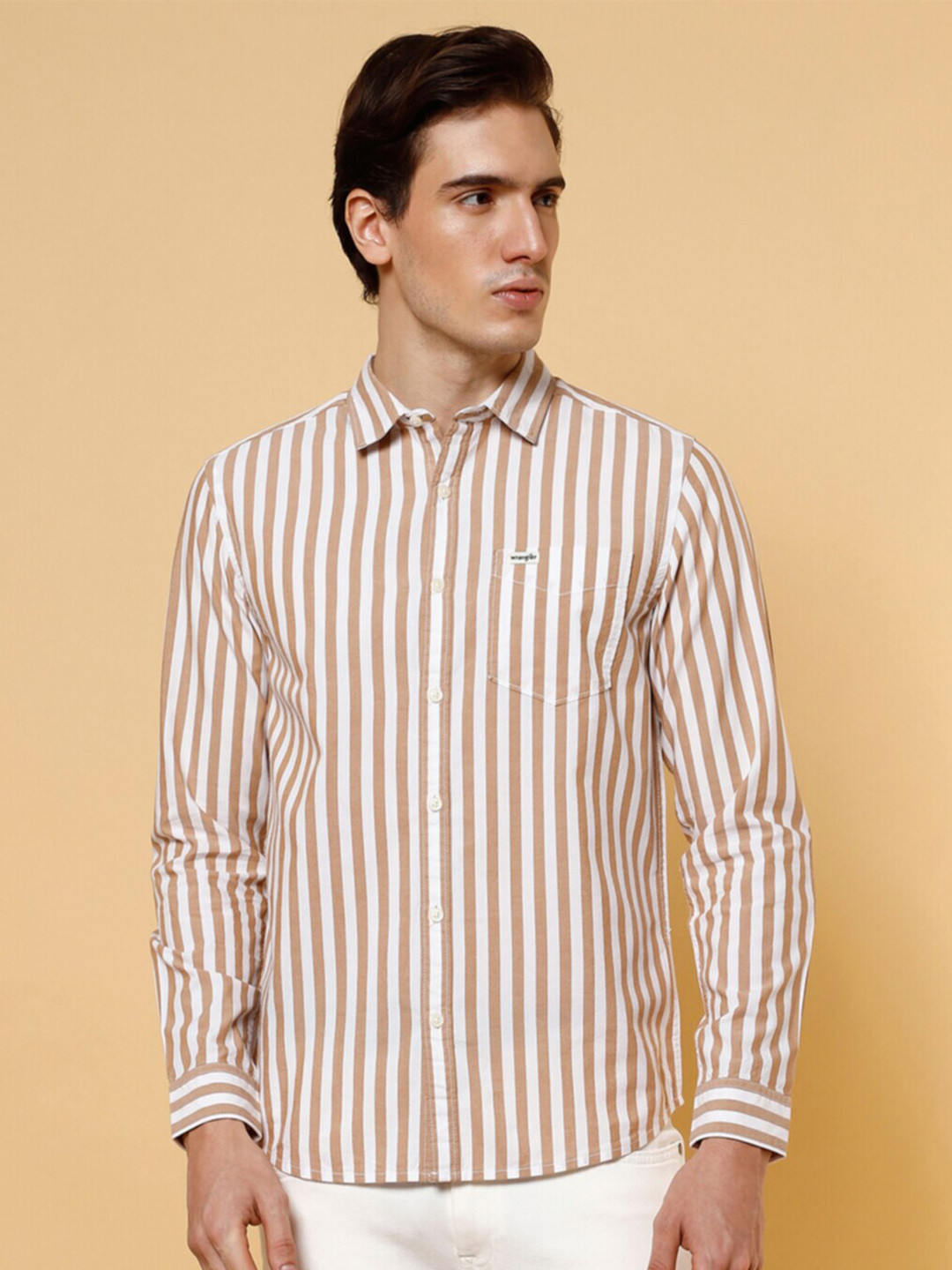 Wrangler Striped Spread Collar Long Sleeves Slim Fit Cotton Casual Shirt