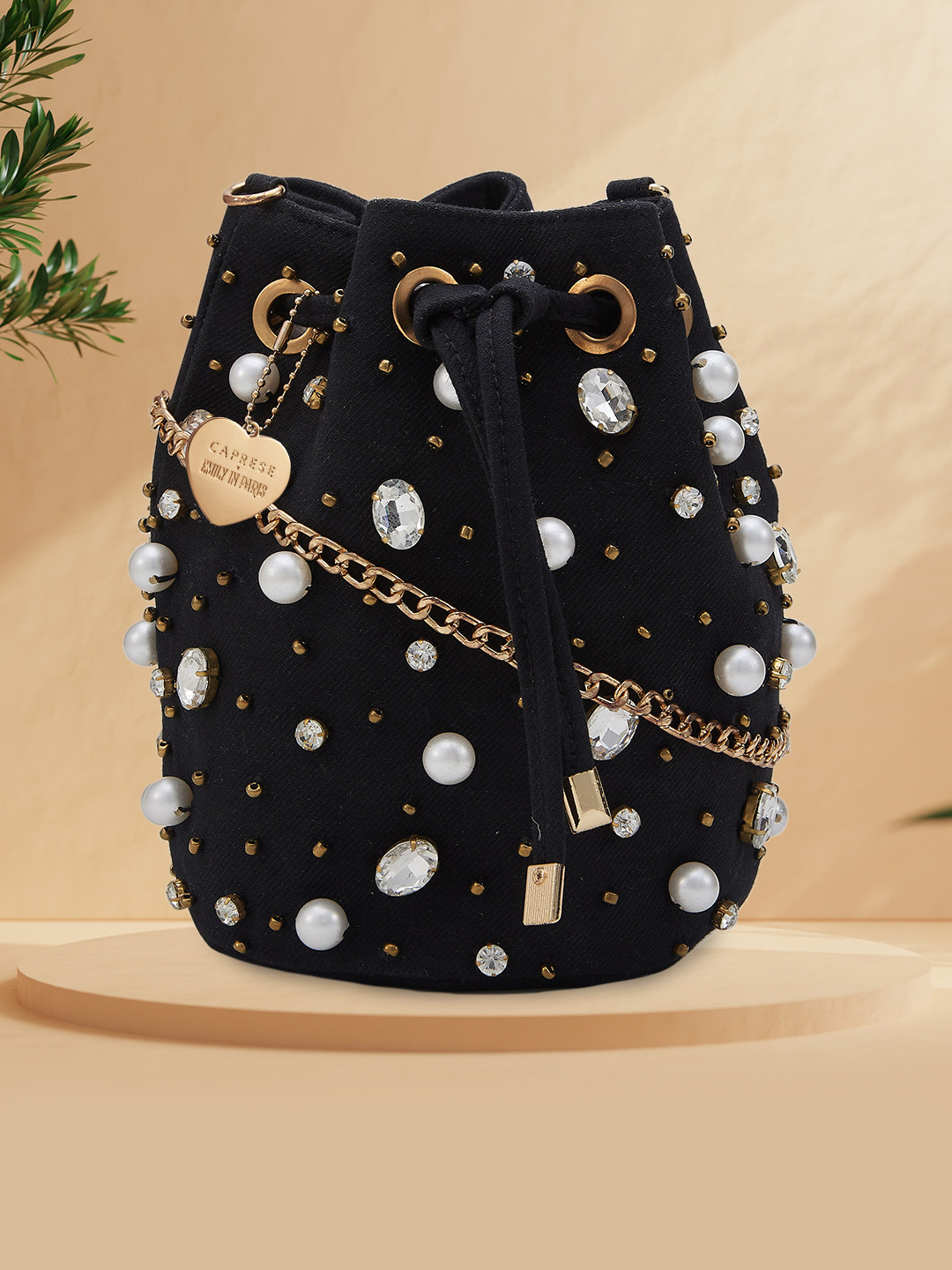 Caprese Emily in Paris Embellished Synthetic Leather Potli Clutch