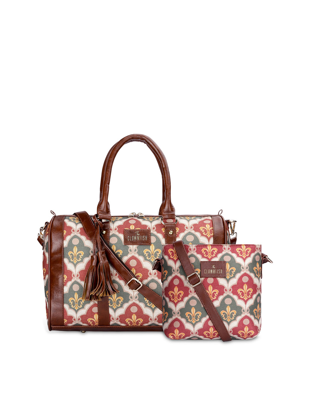 THE CLOWNFISH Lorna & Aahna Set Of 2 Printed Leather Water Resistant Handheld & Sling Bag