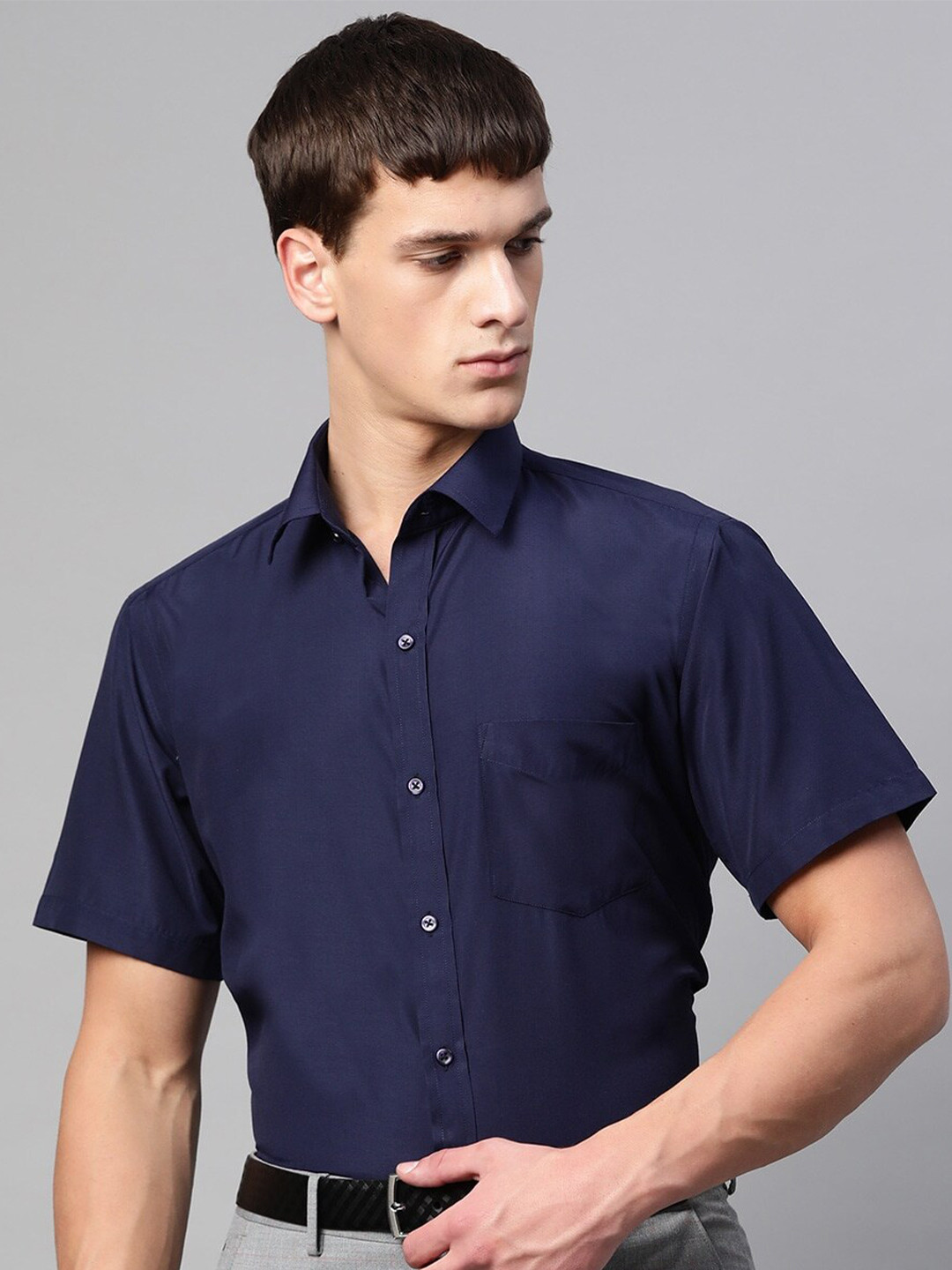 English Navy New Slim Fit Opaque Easy Iron Formal Shirt