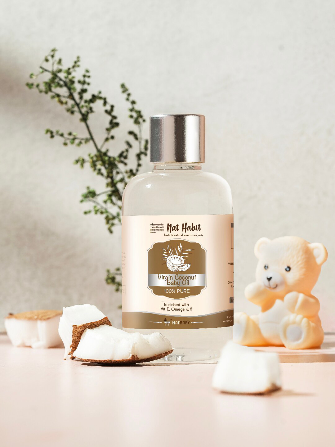 Nat Habit Kids 100% Pure Virgin Coconut Baby Oil with Vitamin E & Omega-3,6 - 200ml