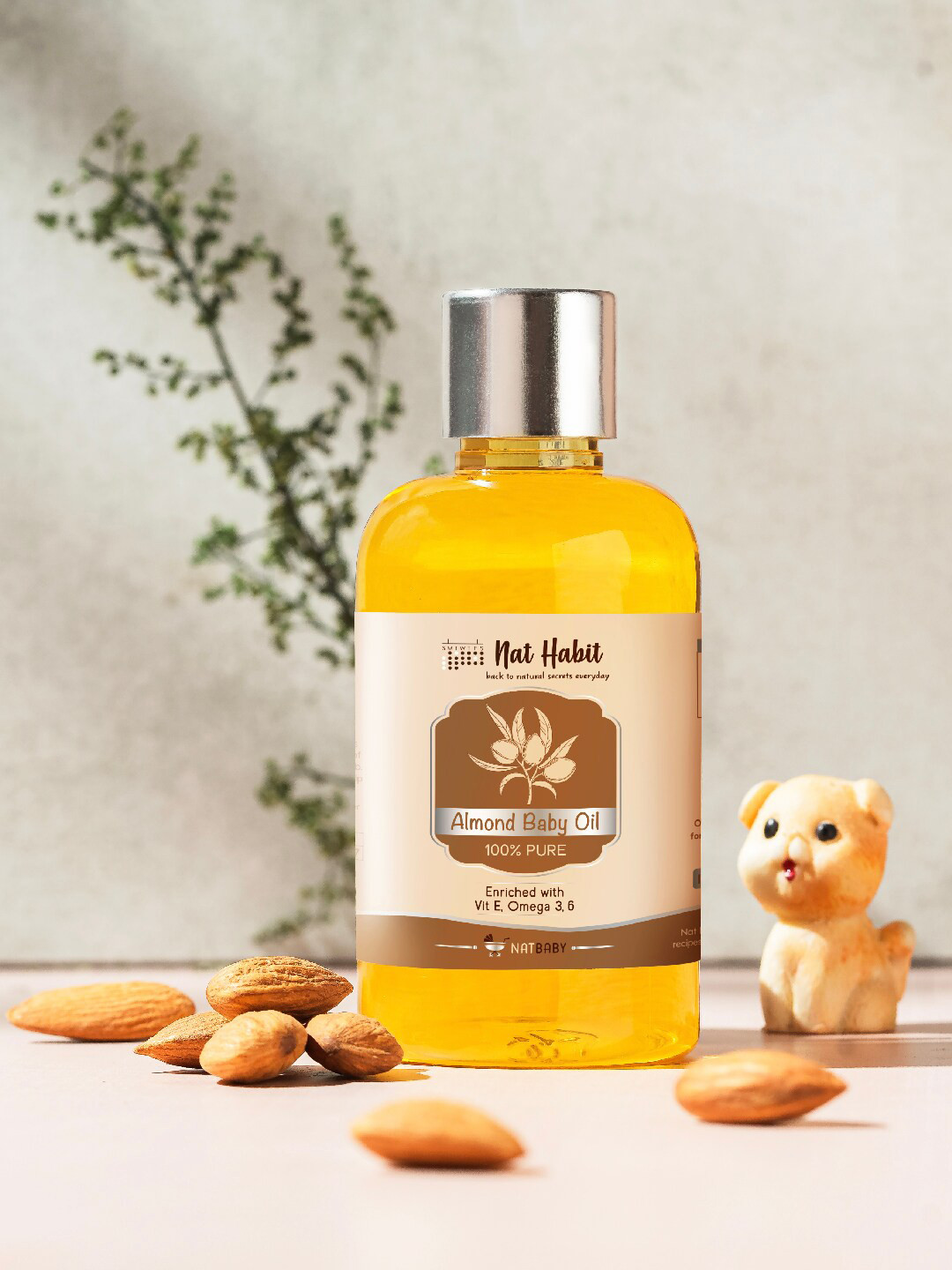 Nat Habit Pure Almond Baby Oil Enriched with Vit E  Omega-3, 6 - 100ml