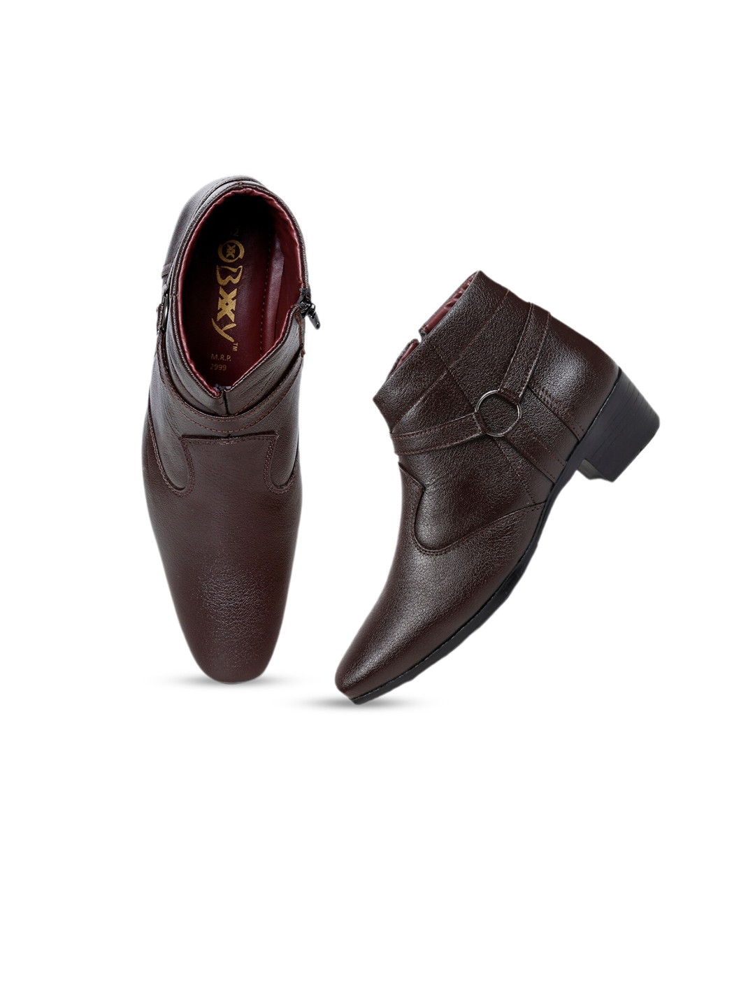 Bxxy Men Mid Top Block Heel Elevator Formal Boots With Buckle Detail