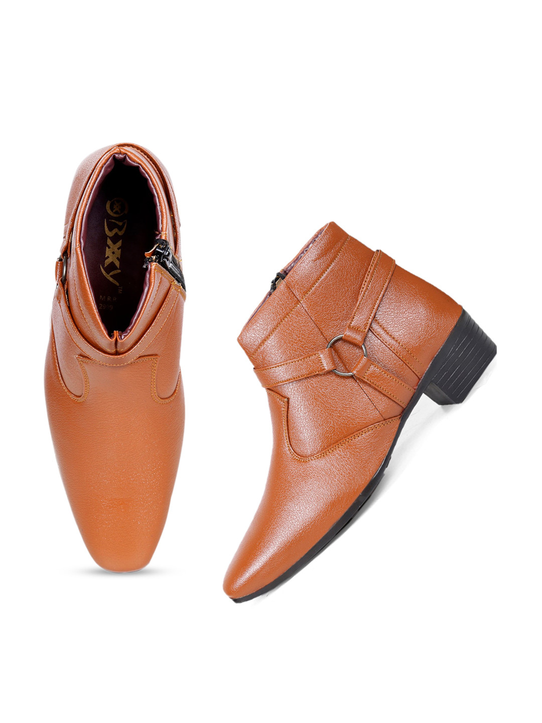 Bxxy Men Mid Top Block Heel Elevator Formal Boots With Buckle Detail