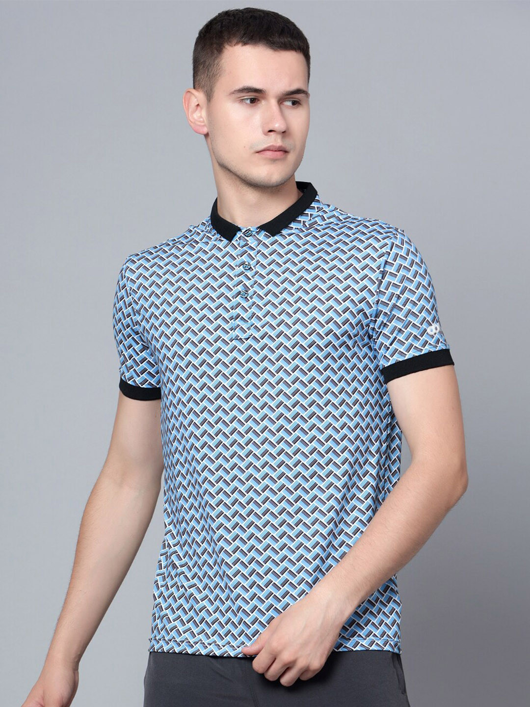 Shiv Naresh Geometric Printed Polo Collar 3D Fit T-shirt