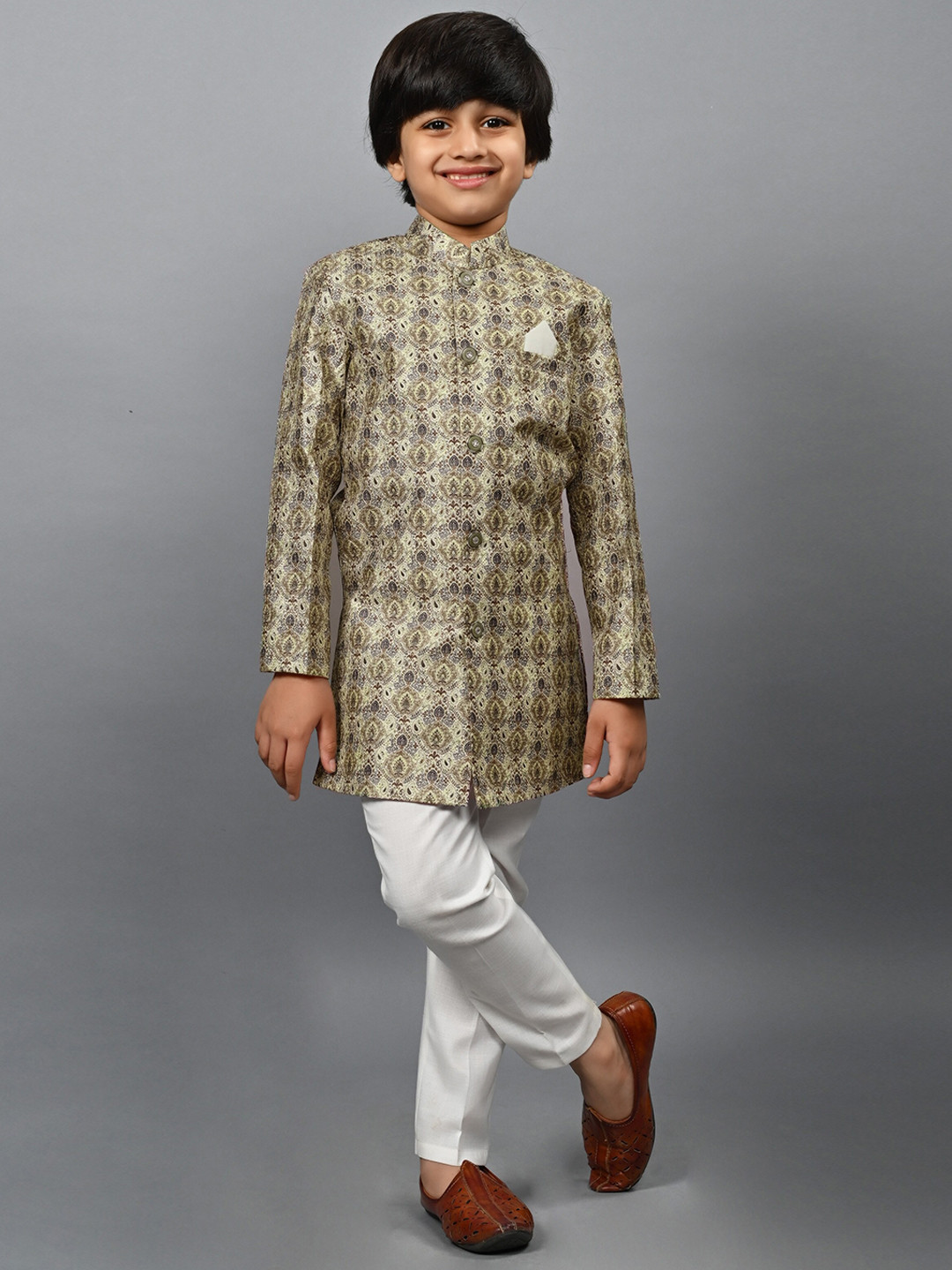 ahhaaaa Boys Printed Indo-Western Sherwani Set