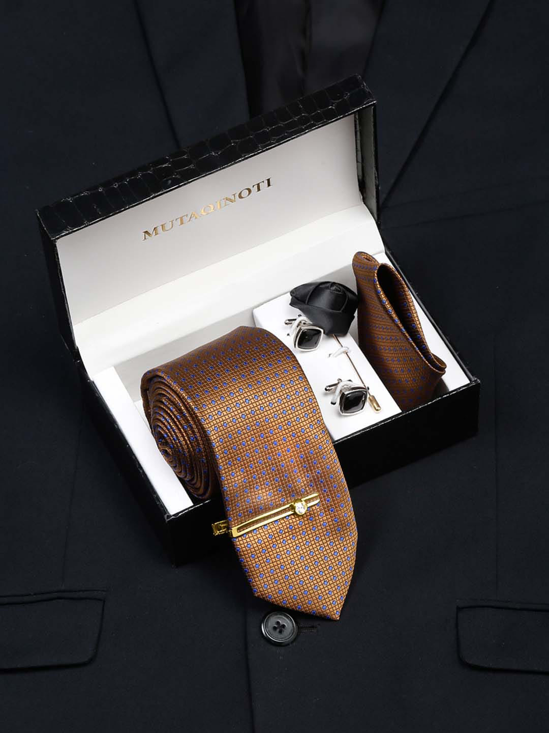 MUTAQINOTI Men's Tie Cufflinks Tiepin & Brooch Gift Set