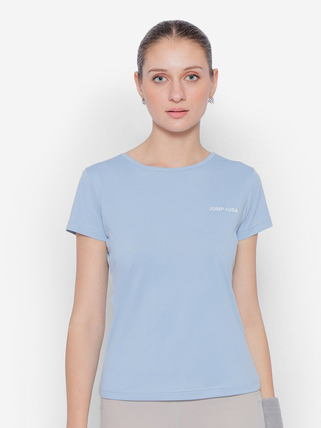 JUMP USA Round Neck Short Sleeve Cut Out Yoga Sports T-shirt