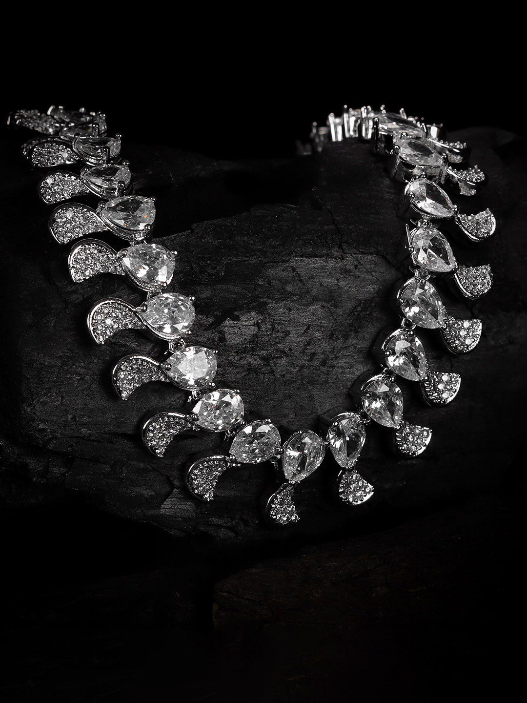 Kord Store Rhodium-Plated American Diamond Studded Jewellery Set