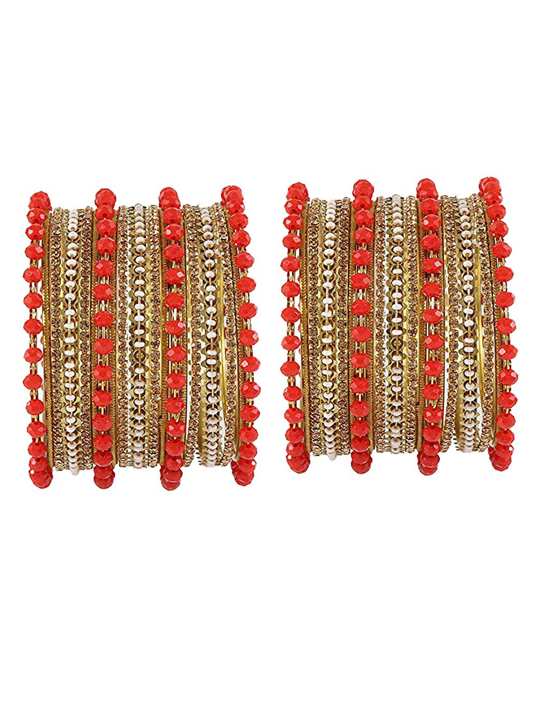 NMII Set Of 38 Gold-Plated Zircon-Studded Kada Bangles