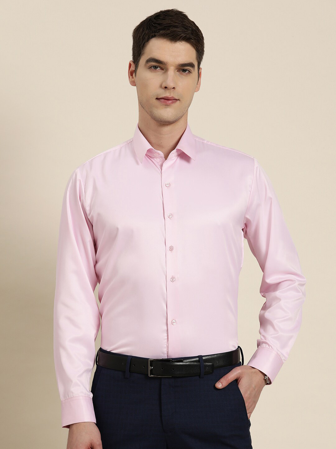 Hancock New Spread Collar Polyester Satin Slim Fit Formal Shirt