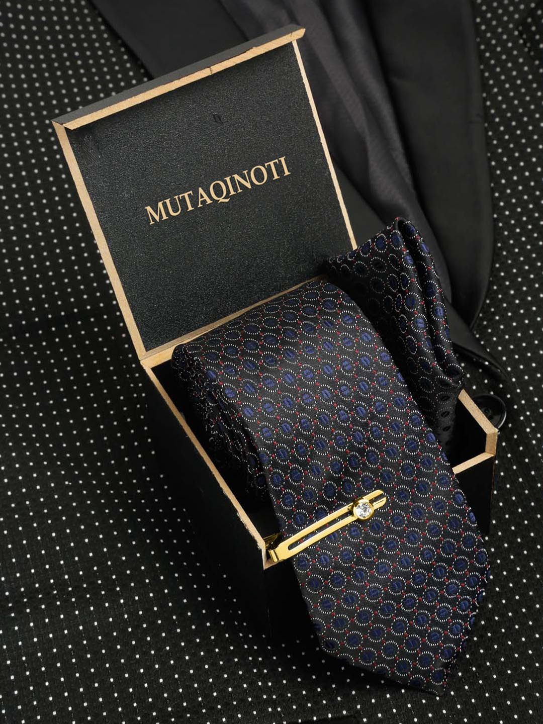 MUTAQINOTI Men Printed Silk Blend Necktie Accessory Gift Set