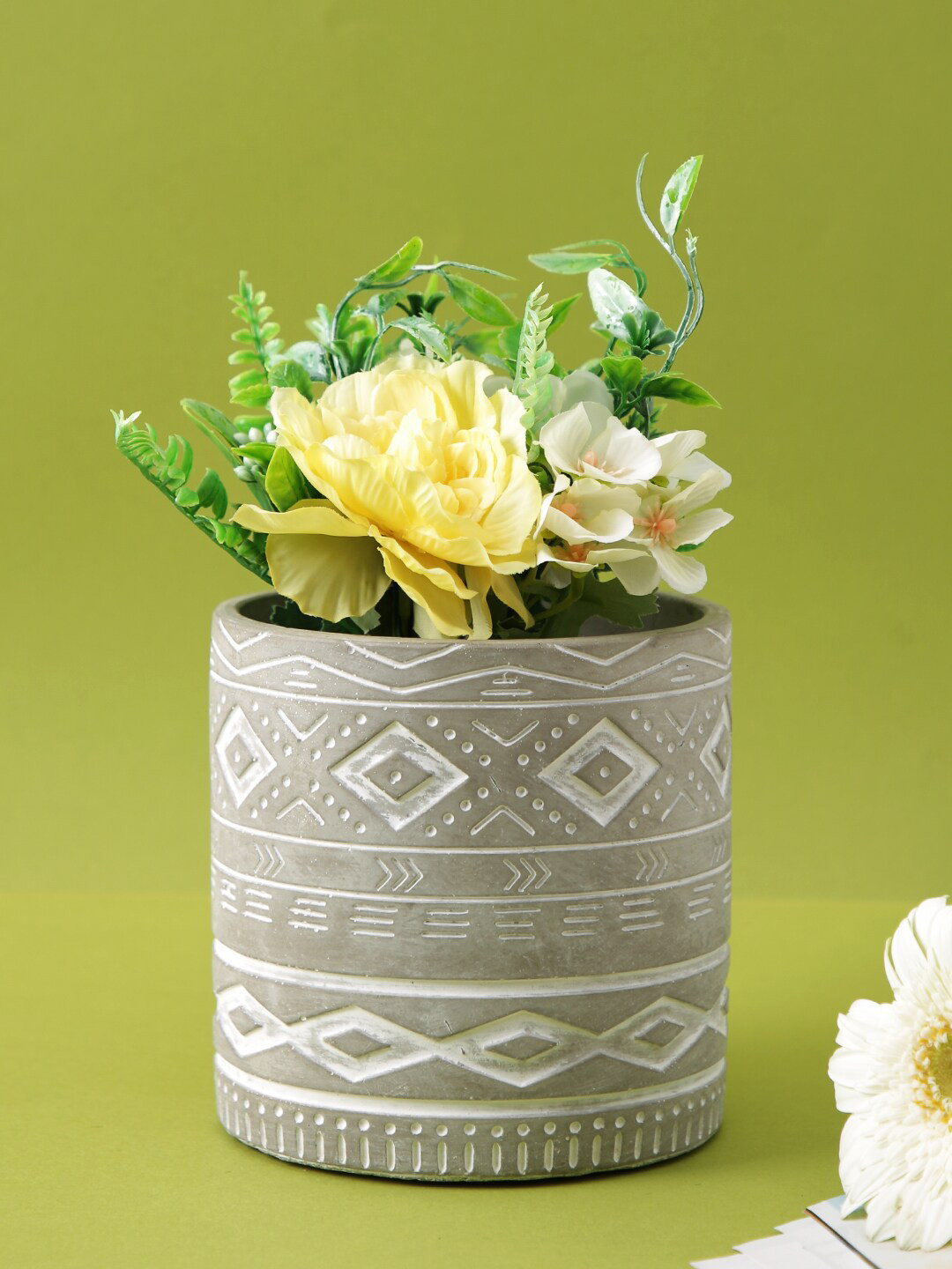 TAYHAA Grey & White Engraved Pattern Ceramic Planter