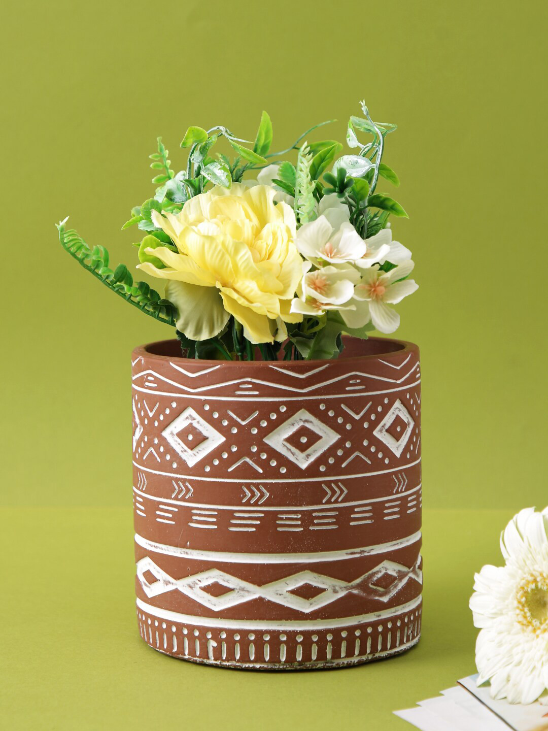 TAYHAA Rust & White Engraved Ceramic Planter