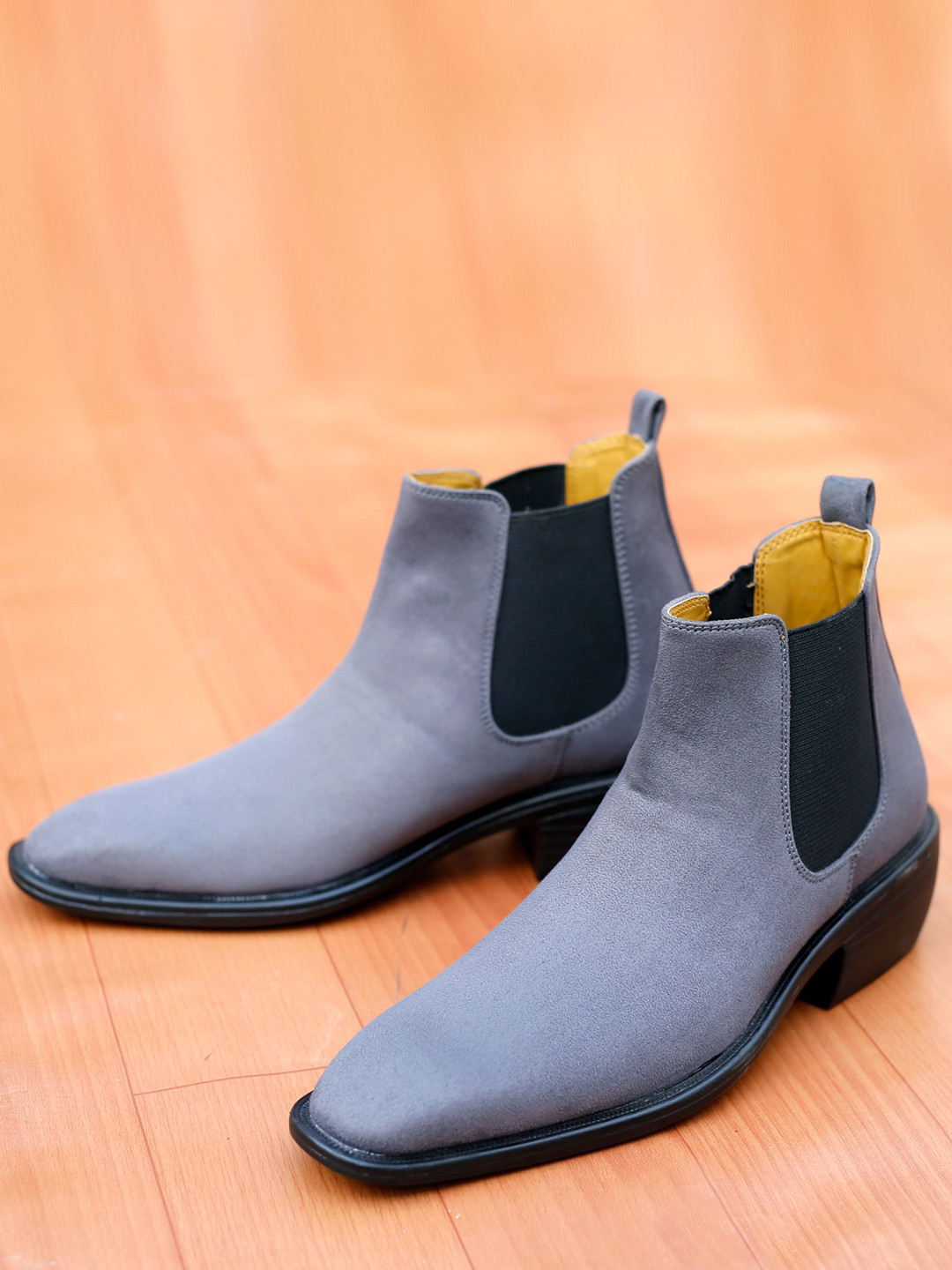 Bxxy Men Mid Top Suede Block-Heel Chelsea Elevator Boots
