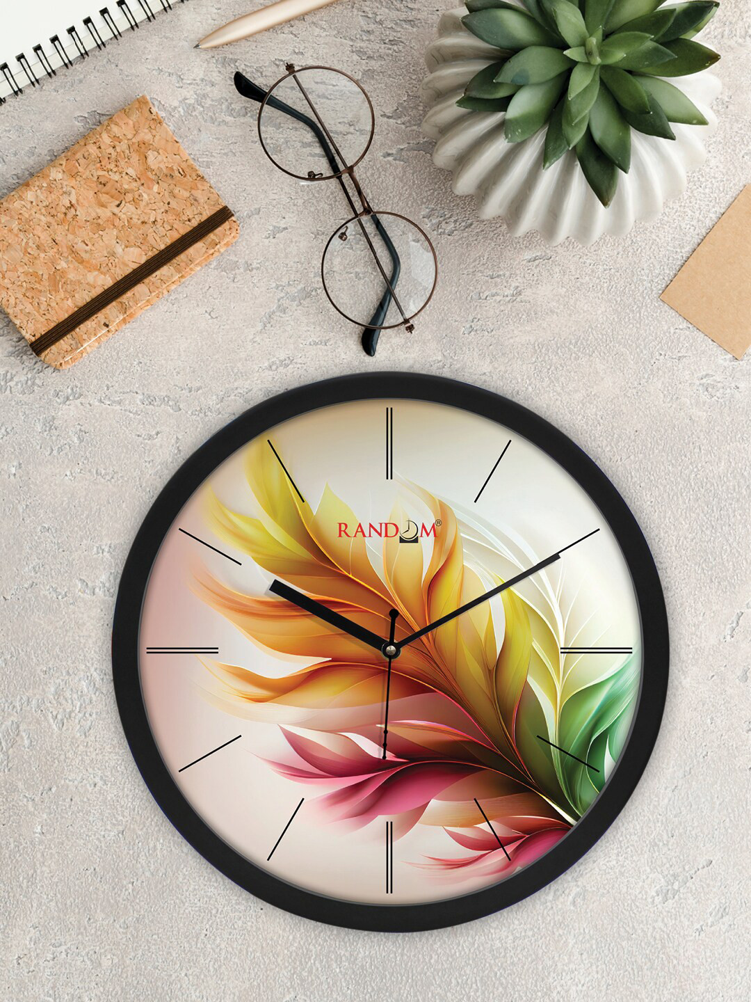 RANDOM Black & Yellow Flower Modern Stylish Printed Analogue Contemporary Wall Clock