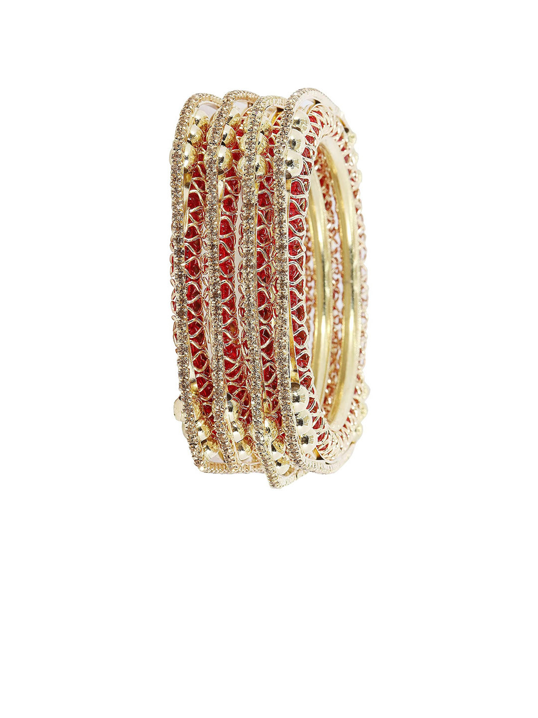 NMII Set Of 4 Silver Plated Zircon Studded Antique Kada Bangles