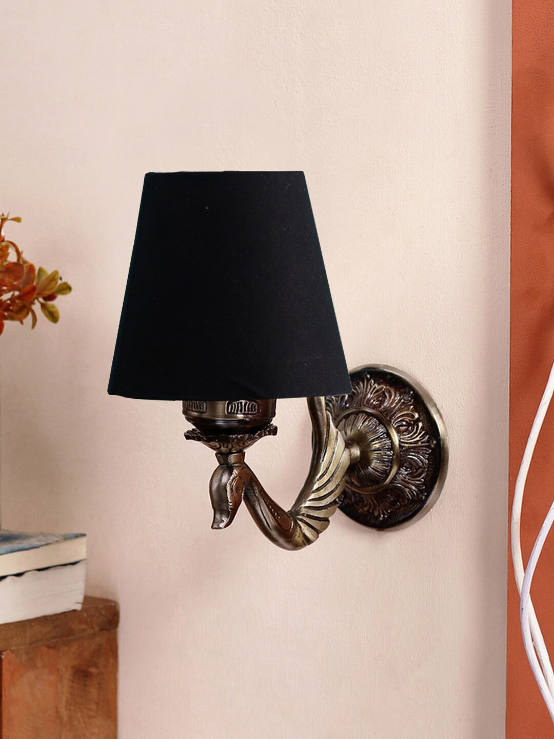 Devansh Black Antique Wall Lamp With Cotton Conical Shade