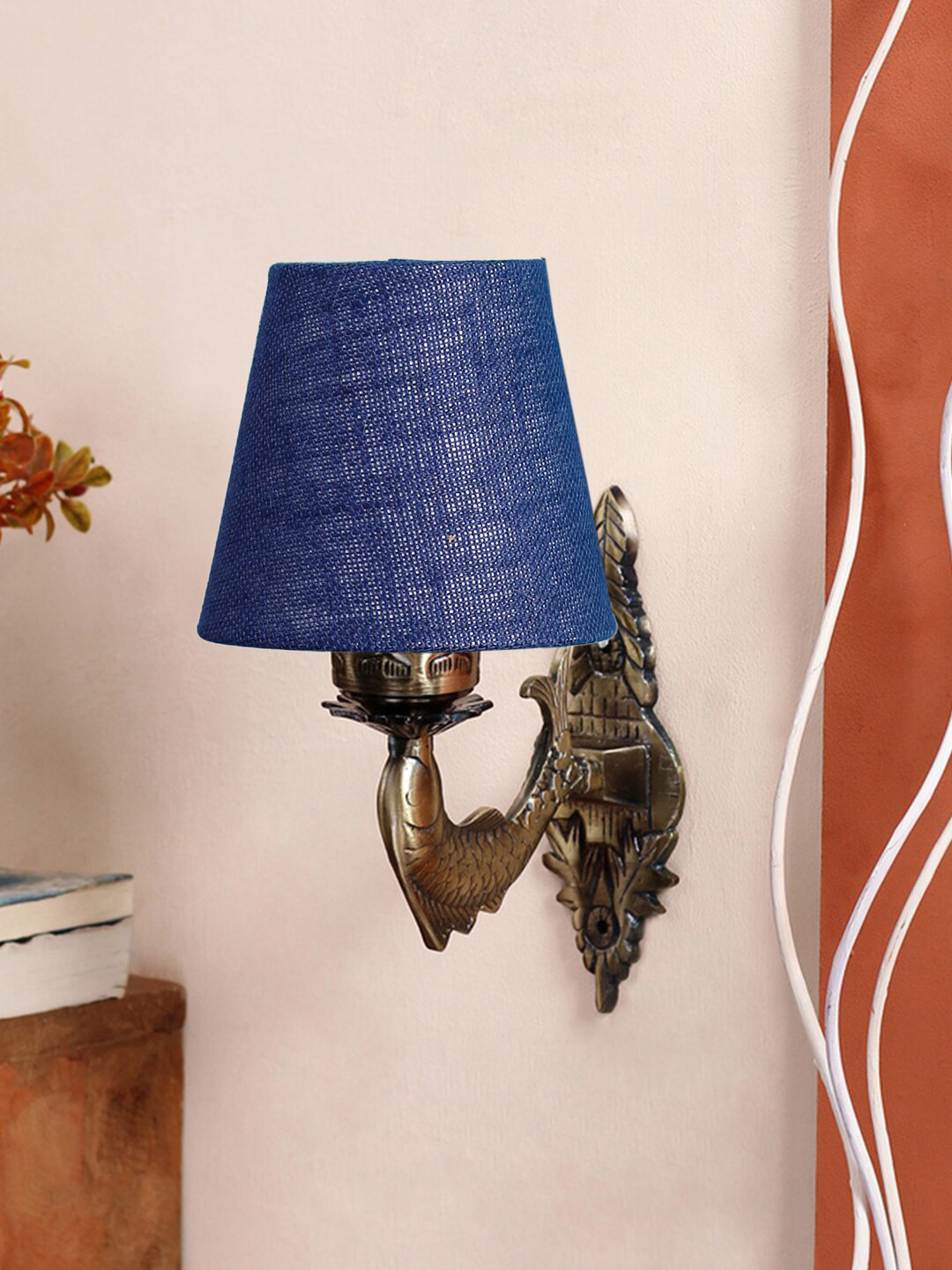 Devansh Blue Textured Wall Lamp With Conical Shade