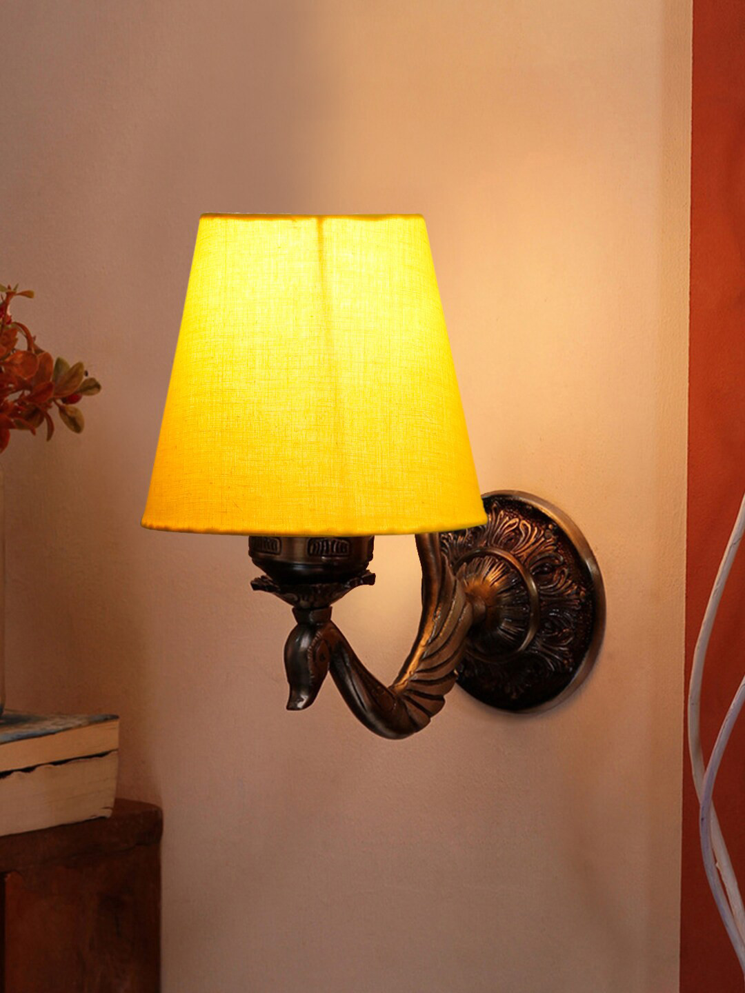 Devansh Yellow Antique Wall Lamp With Cotton Conical Shade