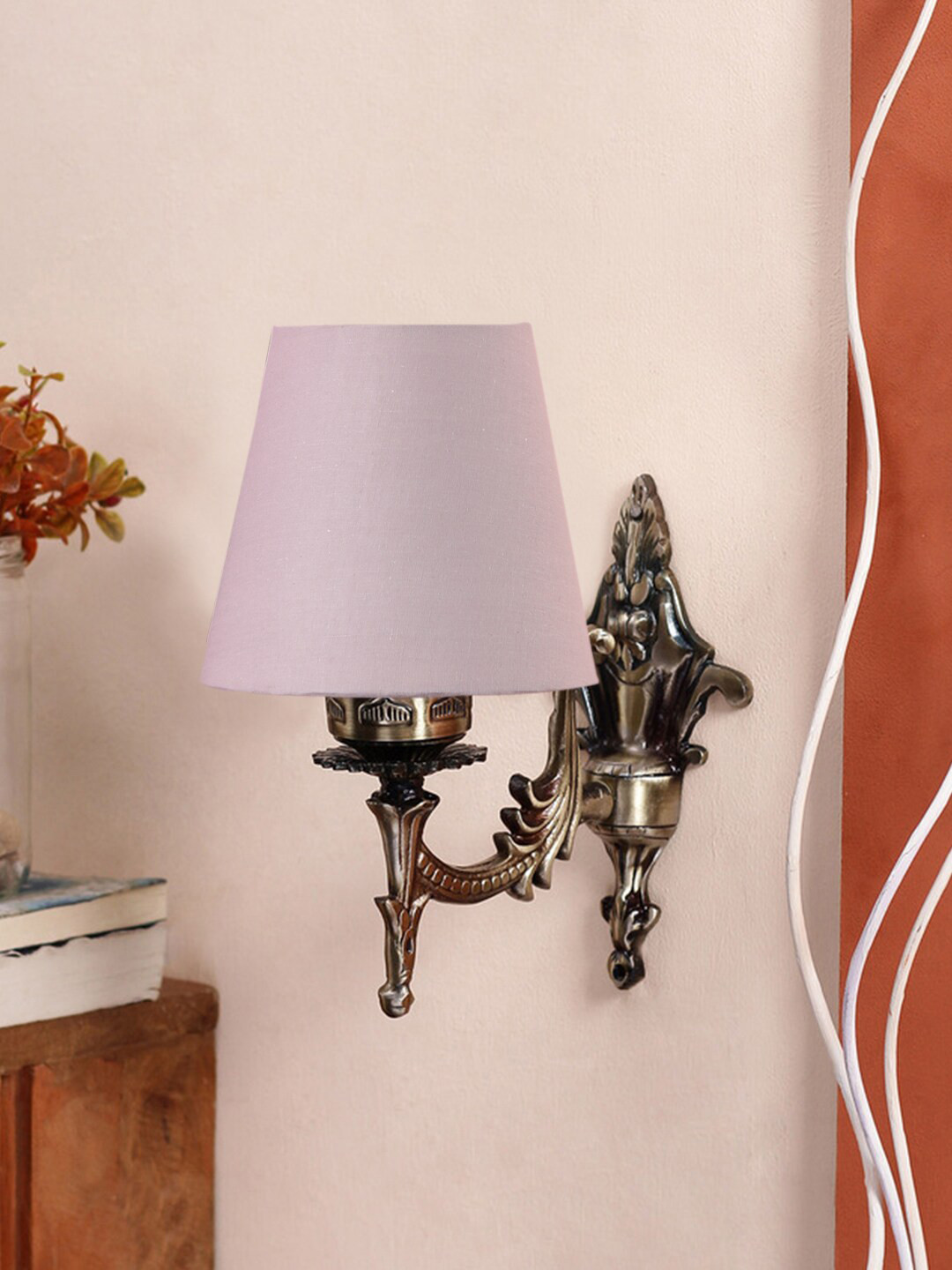 Devansh Pink Antique Wall Lamp With Cotton Conical Shade