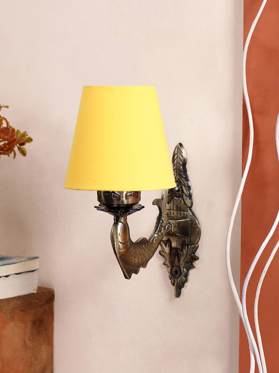 Devansh Yellow Antique Wall Lamp With Cotton Conical Shade