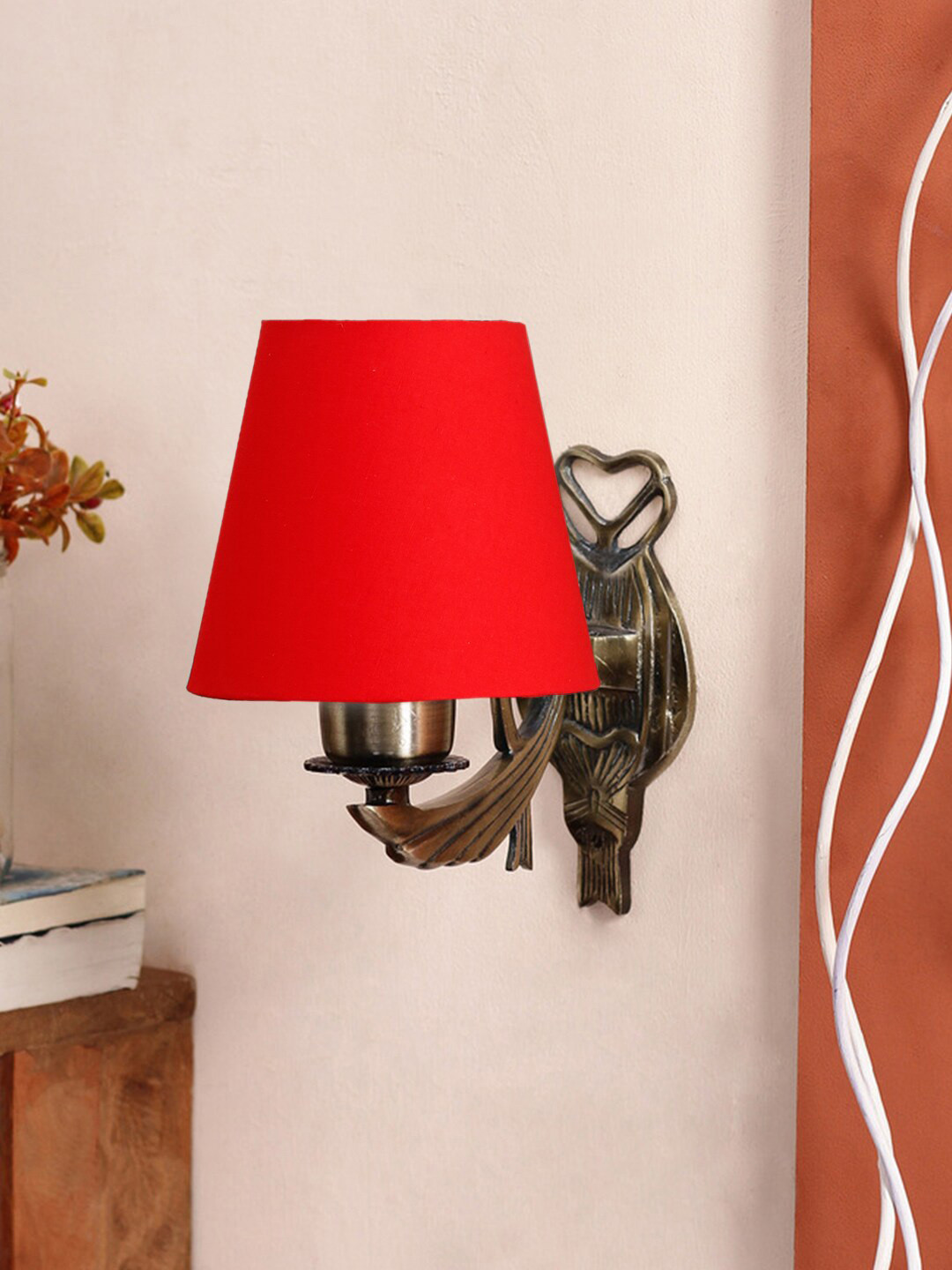 Devansh Red Antique Wall Lamp With Cotton Conical Shade