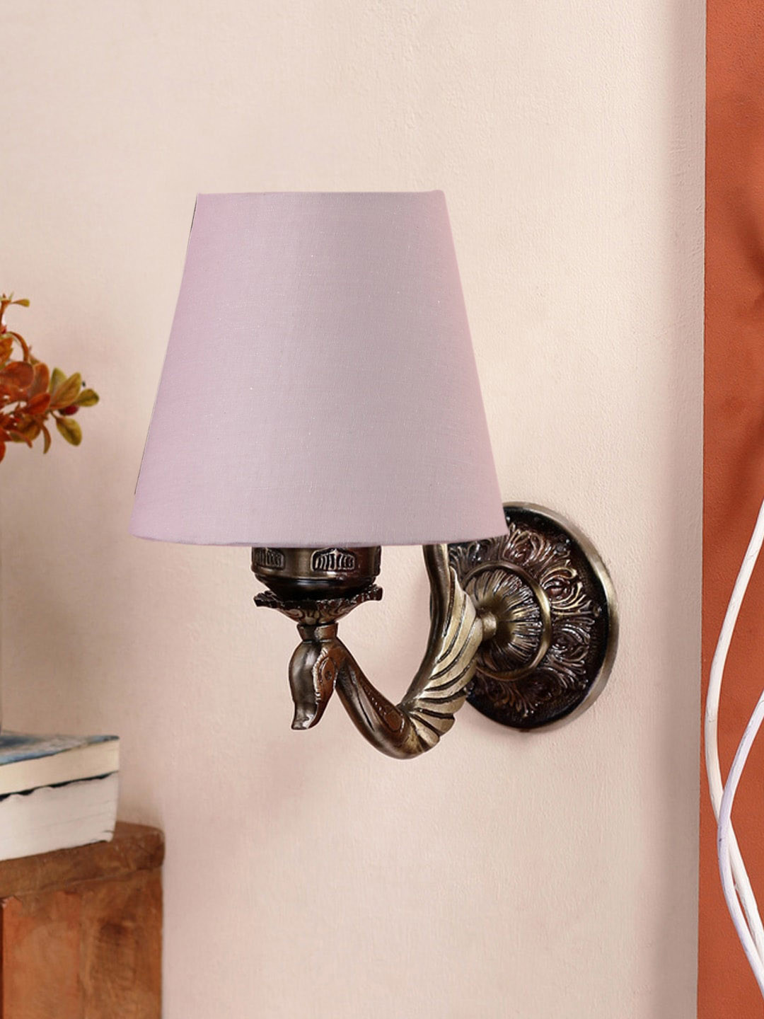 Devansh Pink Antique Wall Lamp With Cotton Conical Shade