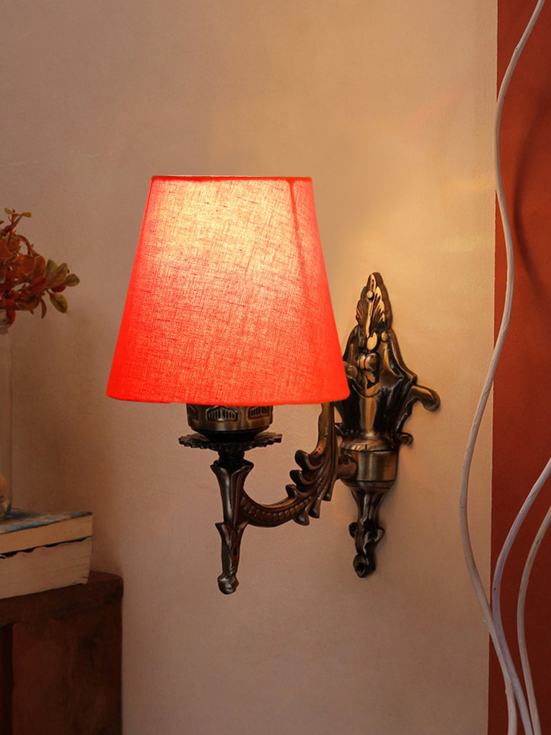 Devansh Orange-Colored Wall Lamp With Cotton Conical Shade