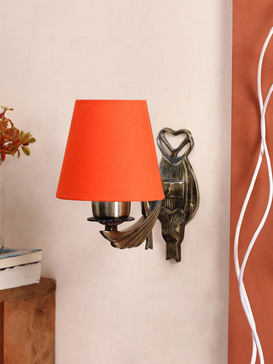 Devansh Orange-Colored Wall Lamp With Cotton Conical Shade