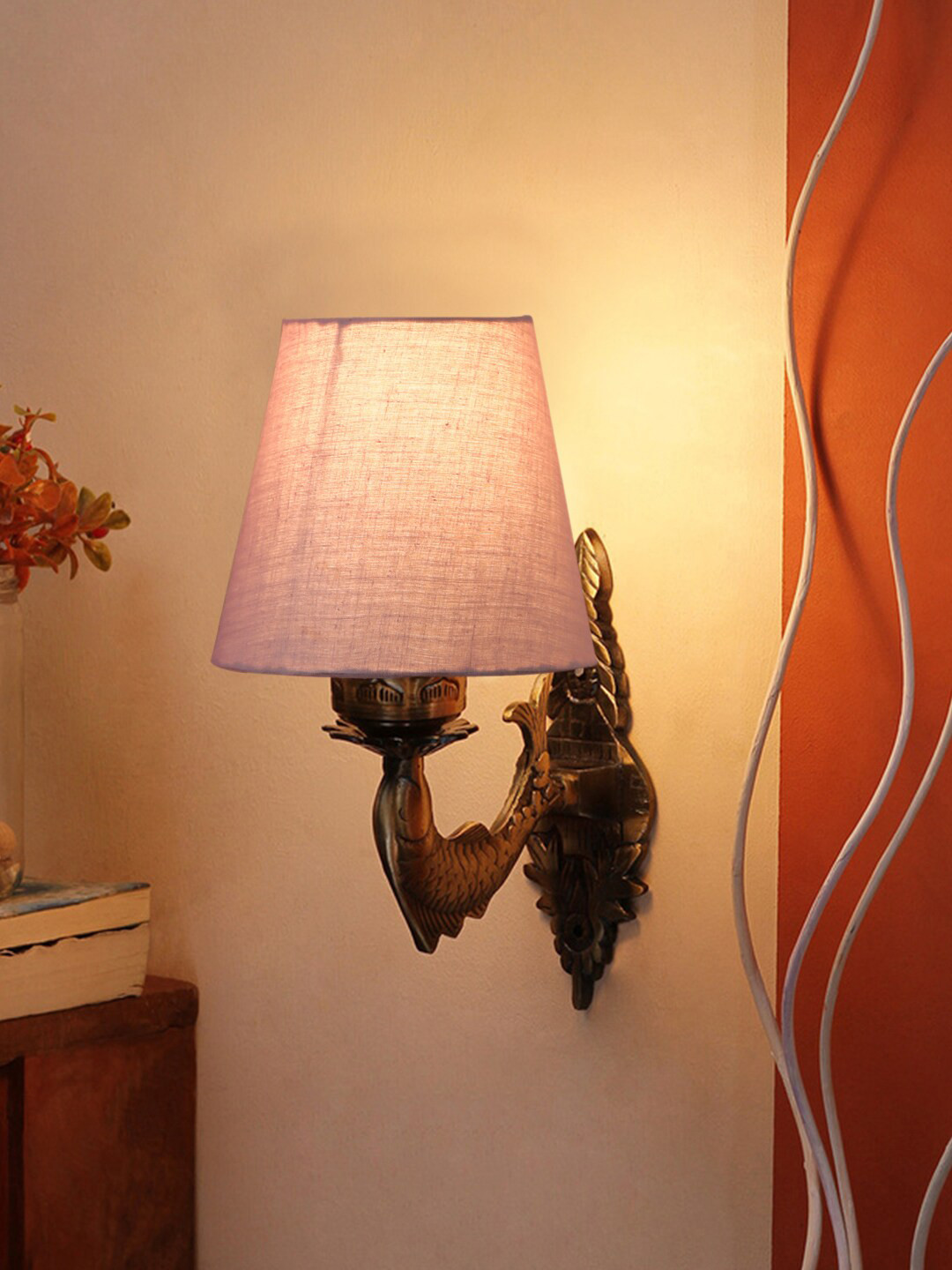 Devansh Grey Wall Lamp With Cotton Conical Shade