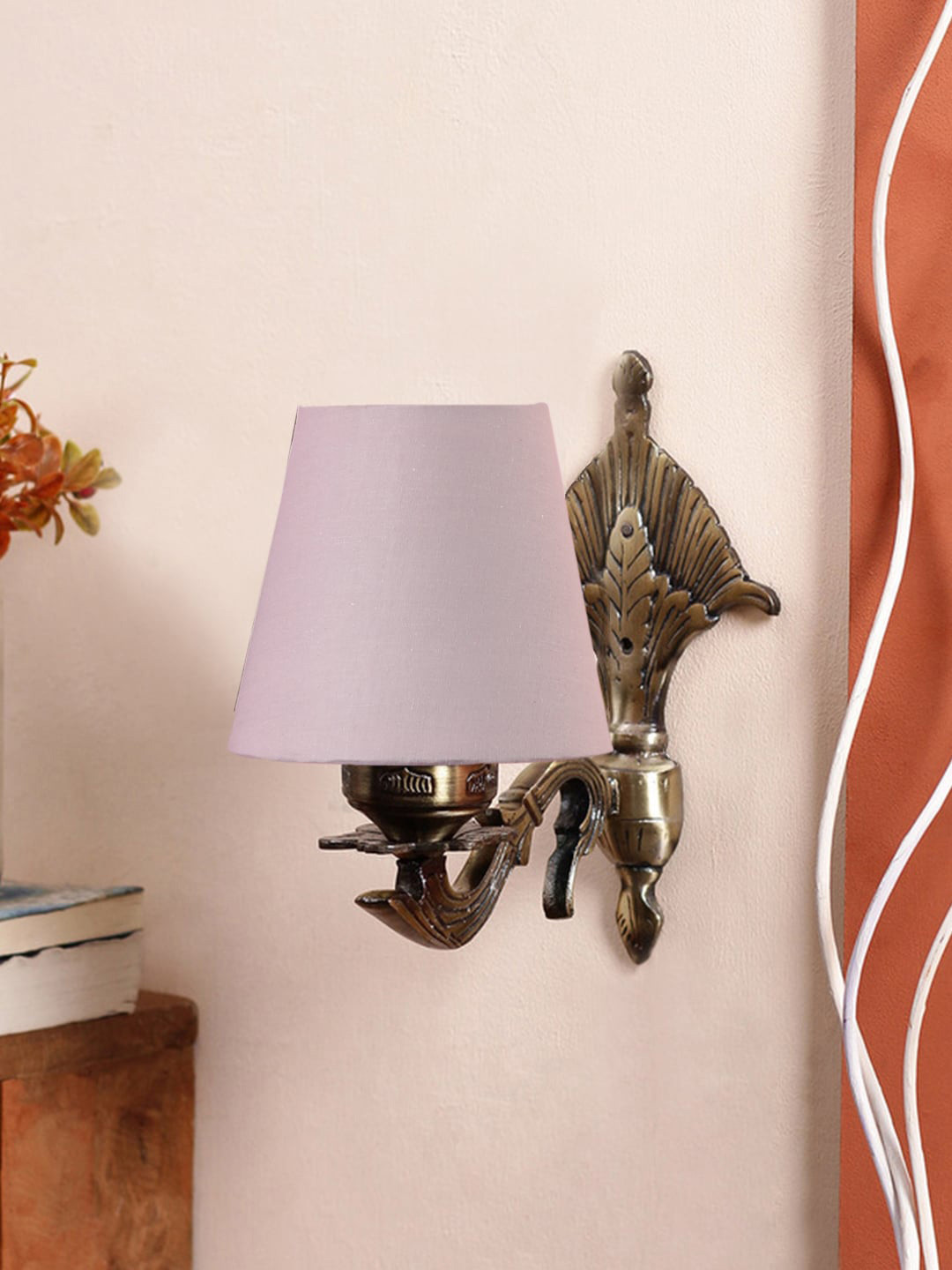 Devansh Grey Textured Antique Wall Lamp With Cotton Conical Shade