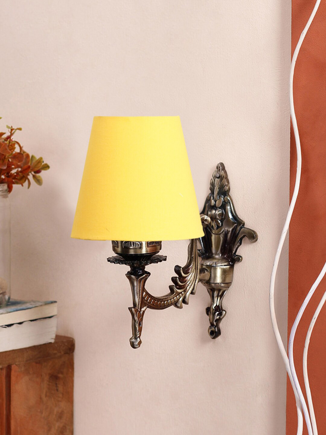 Devansh Yellow Antique Wall Lamp With Cotton Conical Shade