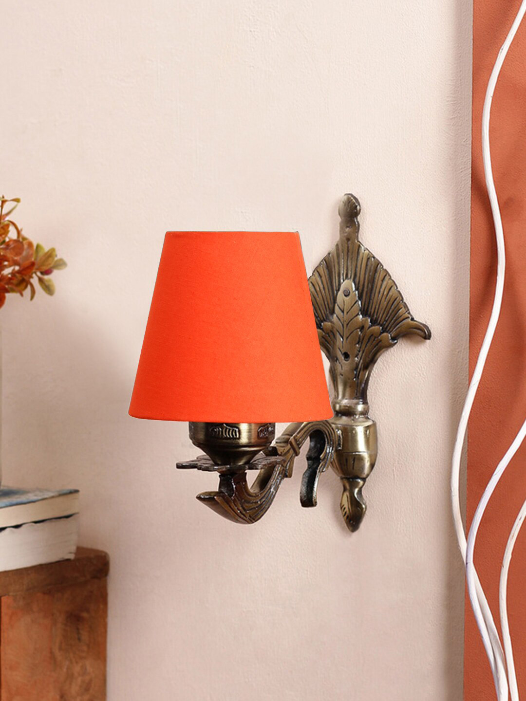 Devansh Orange Antique Wall Lamp With Cotton Conical Shade